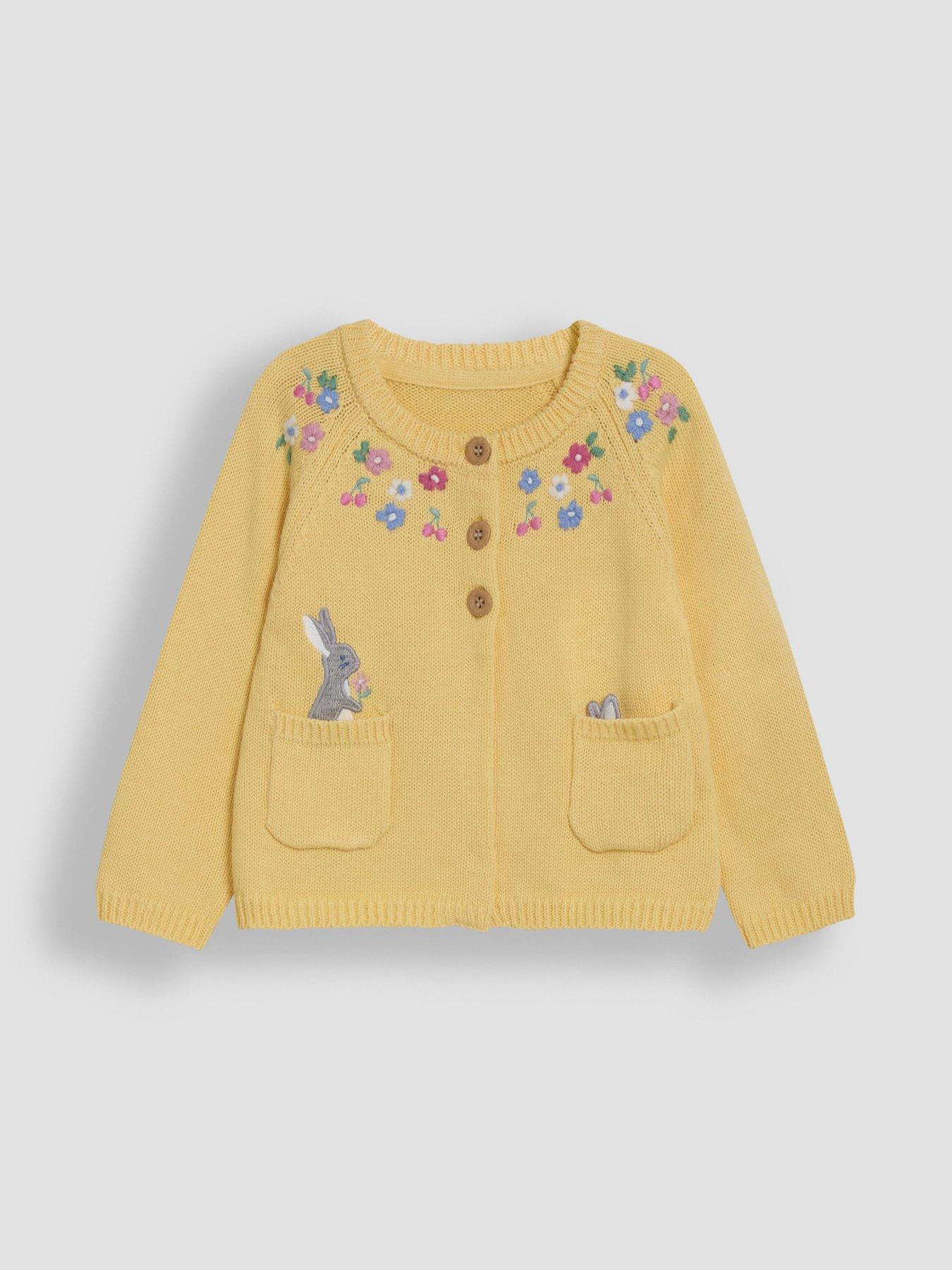 Image 3 of 3 of JoJo Maman Bebe Girls Bunny Applique Pet In Pocket Cardigan - Yellow