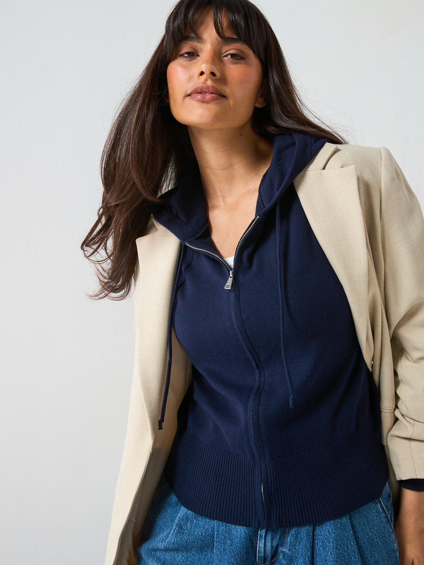 Image 1 of 6 of V by Very Classic Comfort Knitted Zip Through Hoodie - Navy