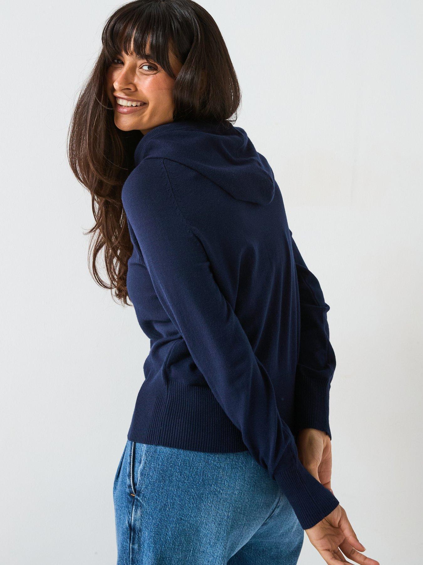Image 2 of 6 of V by Very Classic Comfort Knitted Zip Through Hoodie - Navy