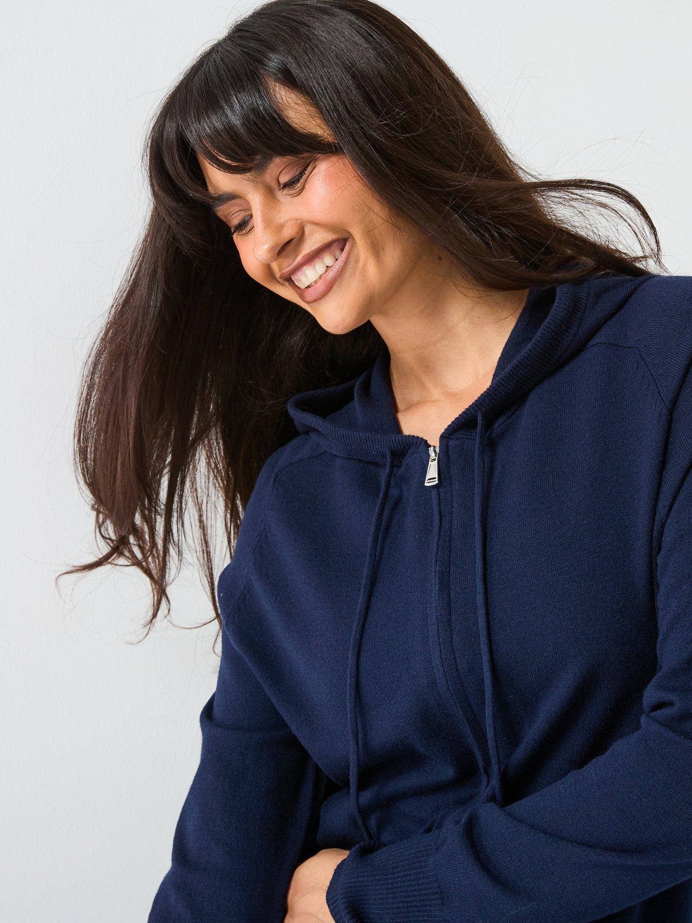 Image 5 of 6 of V by Very Classic Comfort Knitted Zip Through Hoodie - Navy
