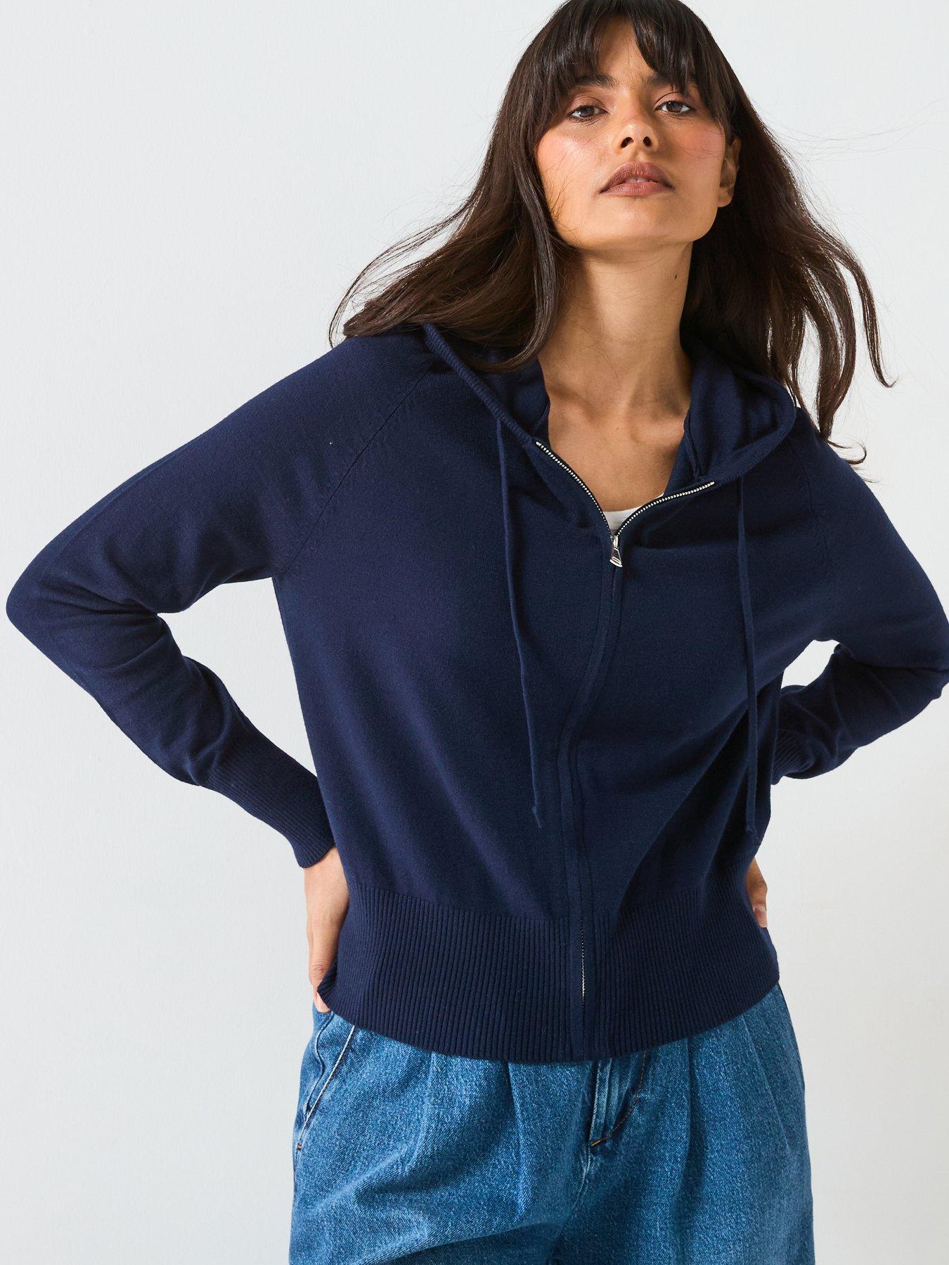 Image 6 of 6 of V by Very Classic Comfort Knitted Zip Through Hoodie - Navy