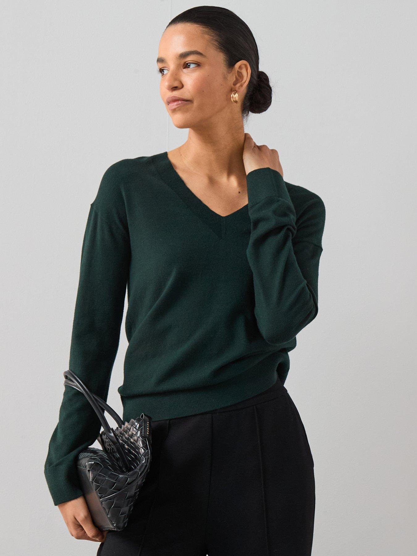 The Very Collection Classic Comfort V Neck Jumper - Dark Green