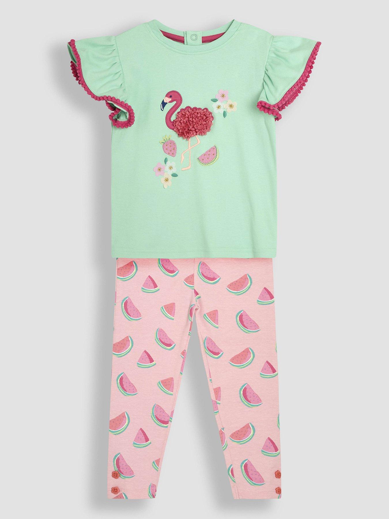 undefined Girls Flamingo Applique T-shirt & Leggings Set - Green