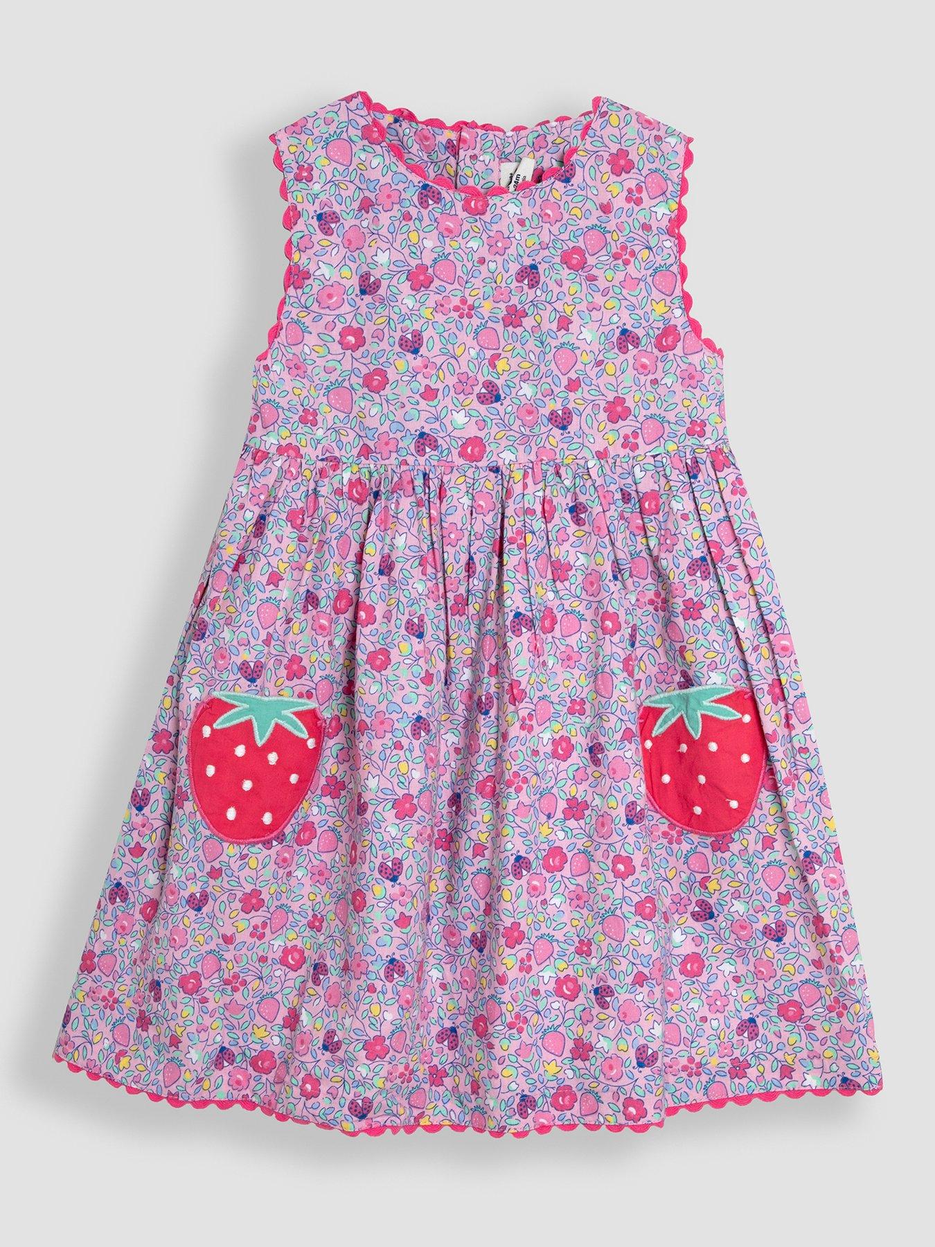 undefined Girls Floral Strawberry Pockets Summer Dress - Pink