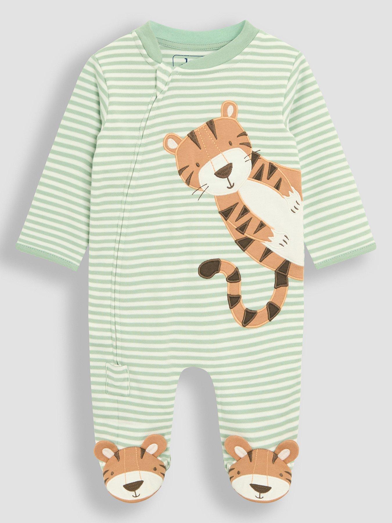 undefined Baby Boys Tiger Applique Zip Sleepsuit - Green