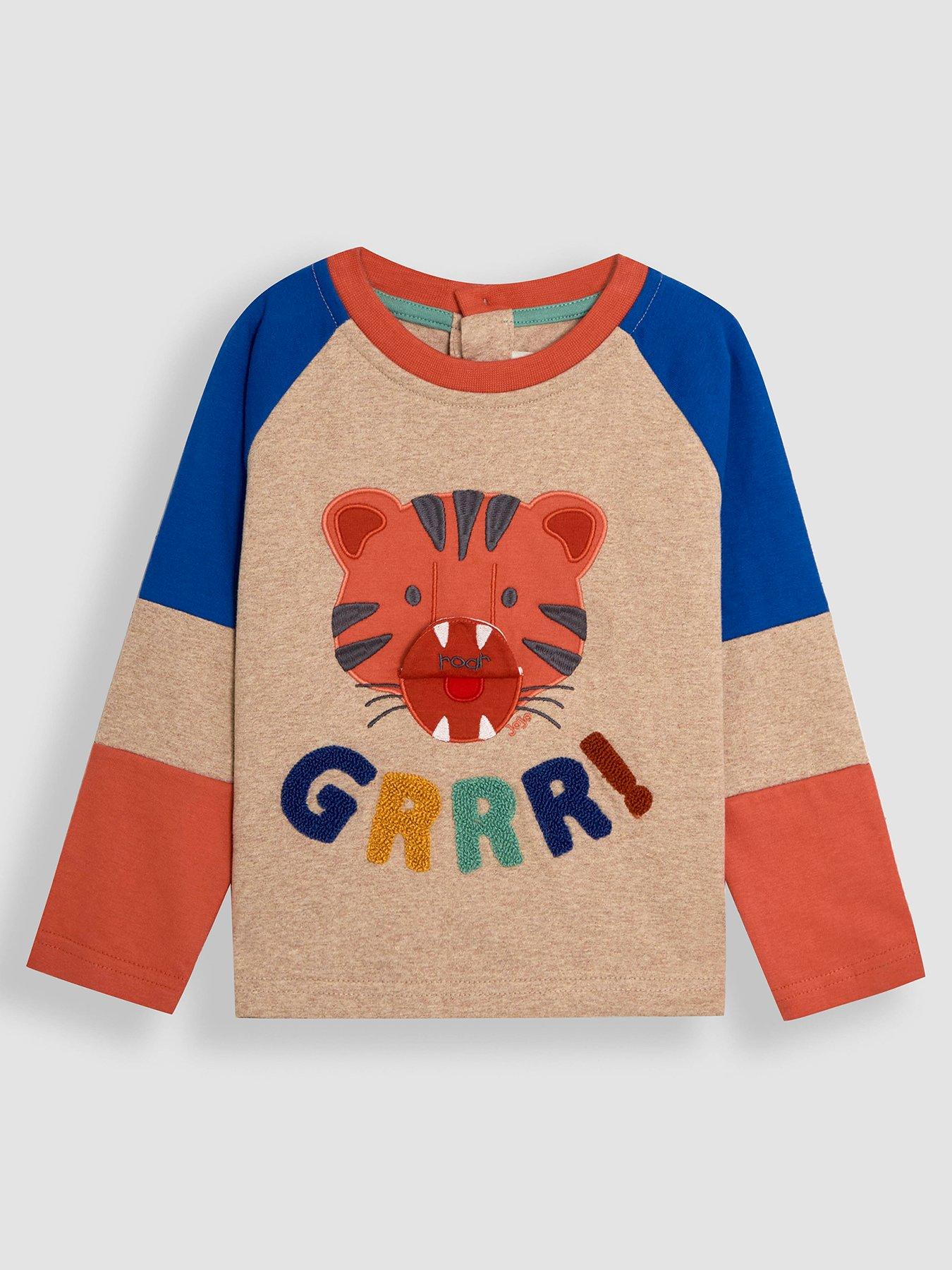 undefined Boys Tiger Applique Interactive Top - Cream