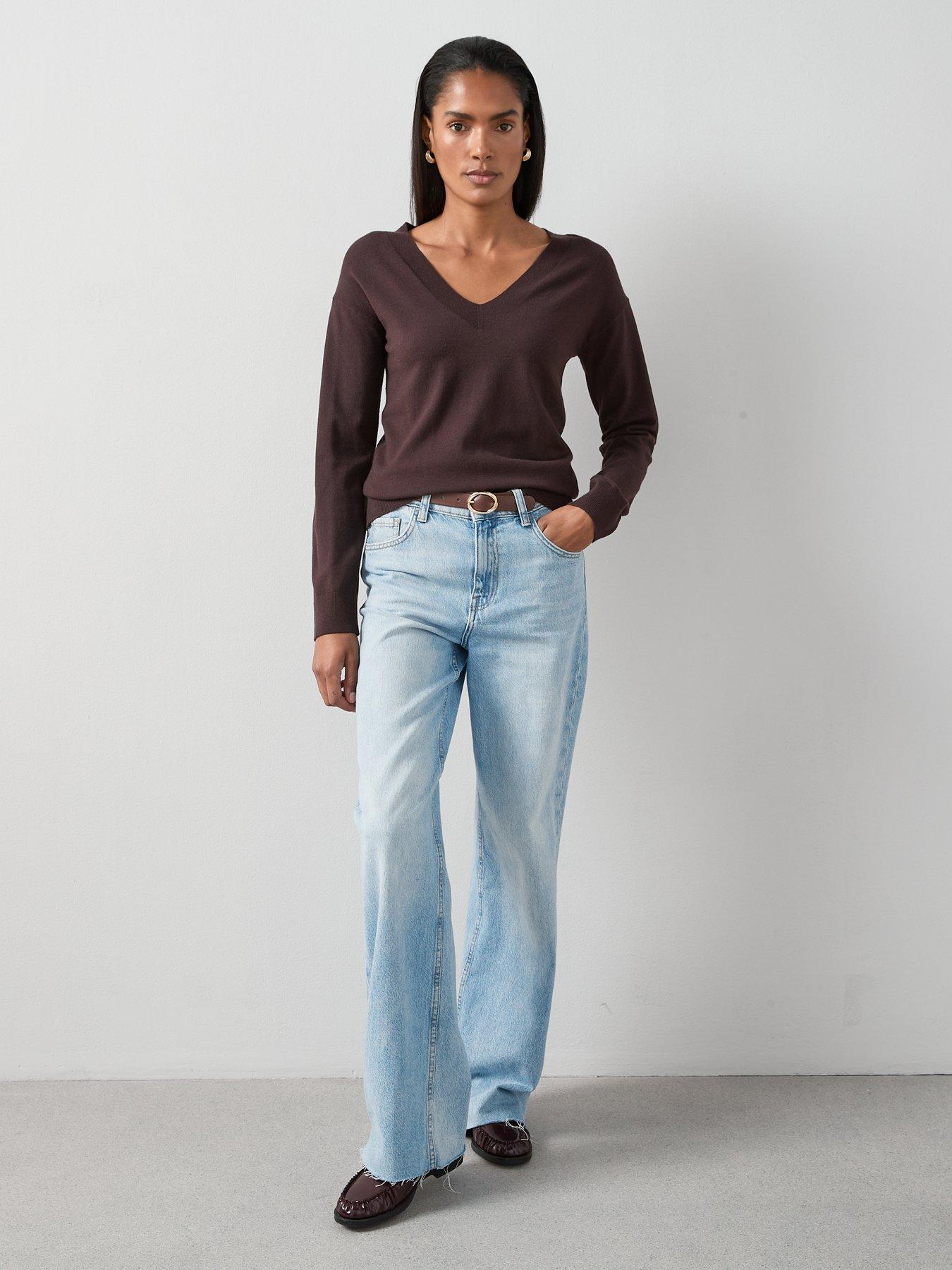 Image 3 of 6 of The Very Collection Classic Comfort V Neck Jumper - Chocolate