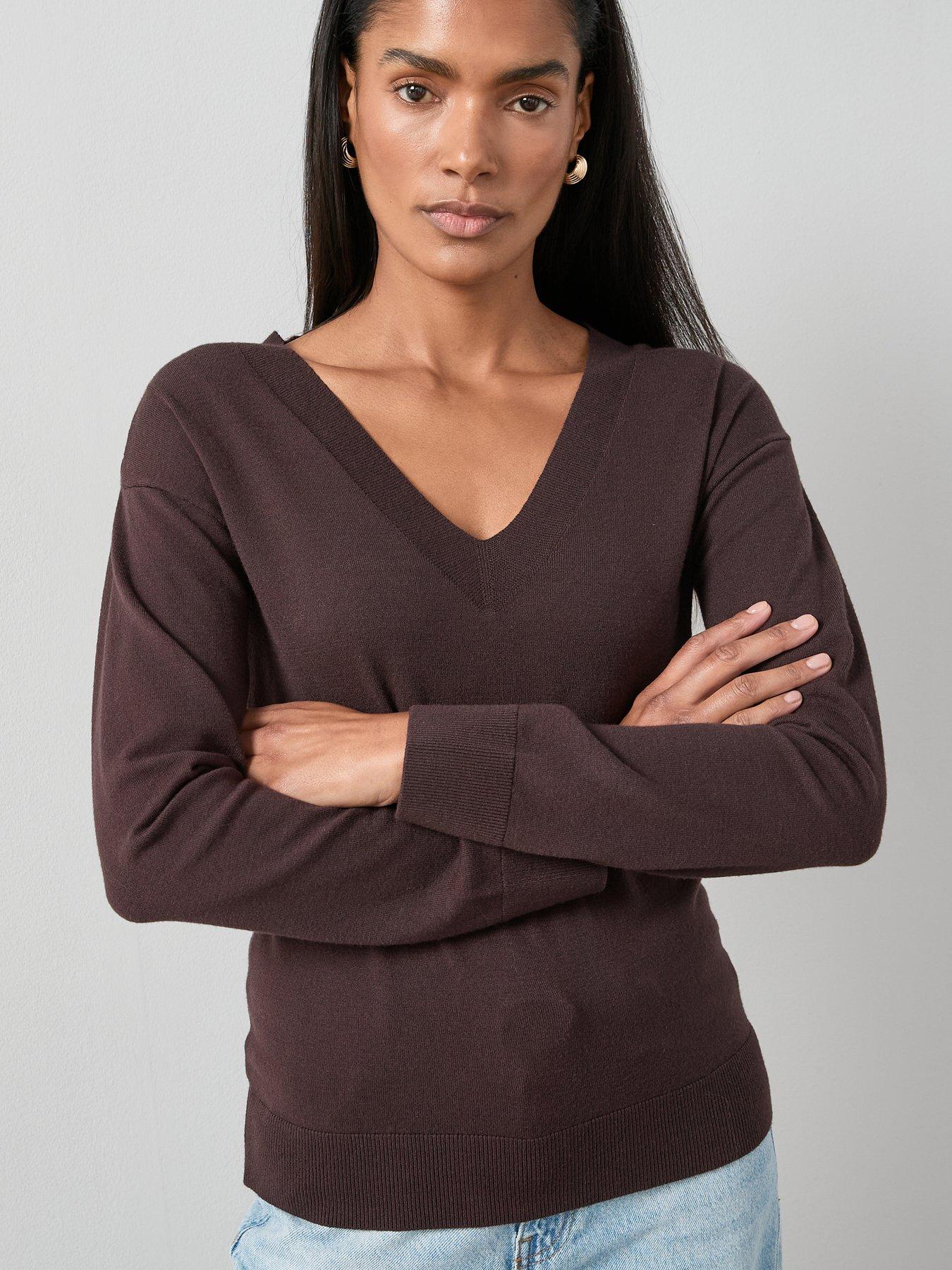 Image 5 of 6 of The Very Collection Classic Comfort V Neck Jumper - Chocolate