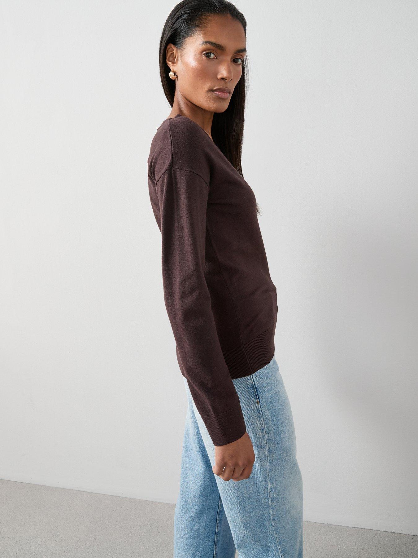 Image 6 of 6 of The Very Collection Classic Comfort V Neck Jumper - Chocolate