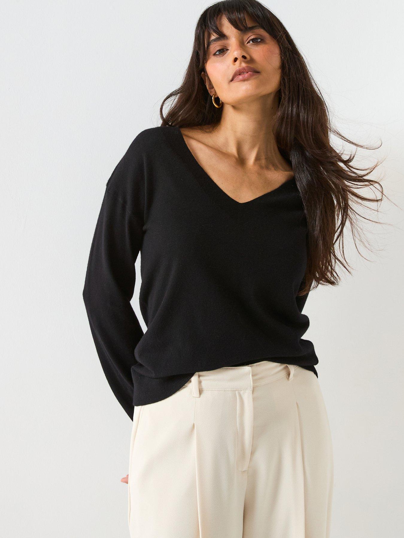V by Very Classic Comfort V Neck Jumper - Black