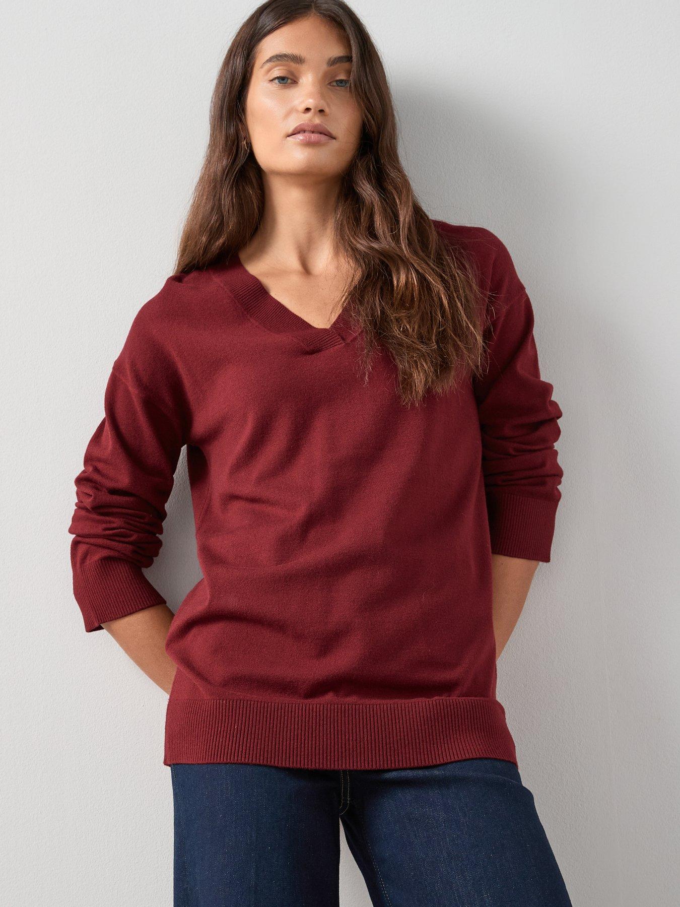 The Very Collection Classic Comfort V Neck Longline Jumper - Burgundy