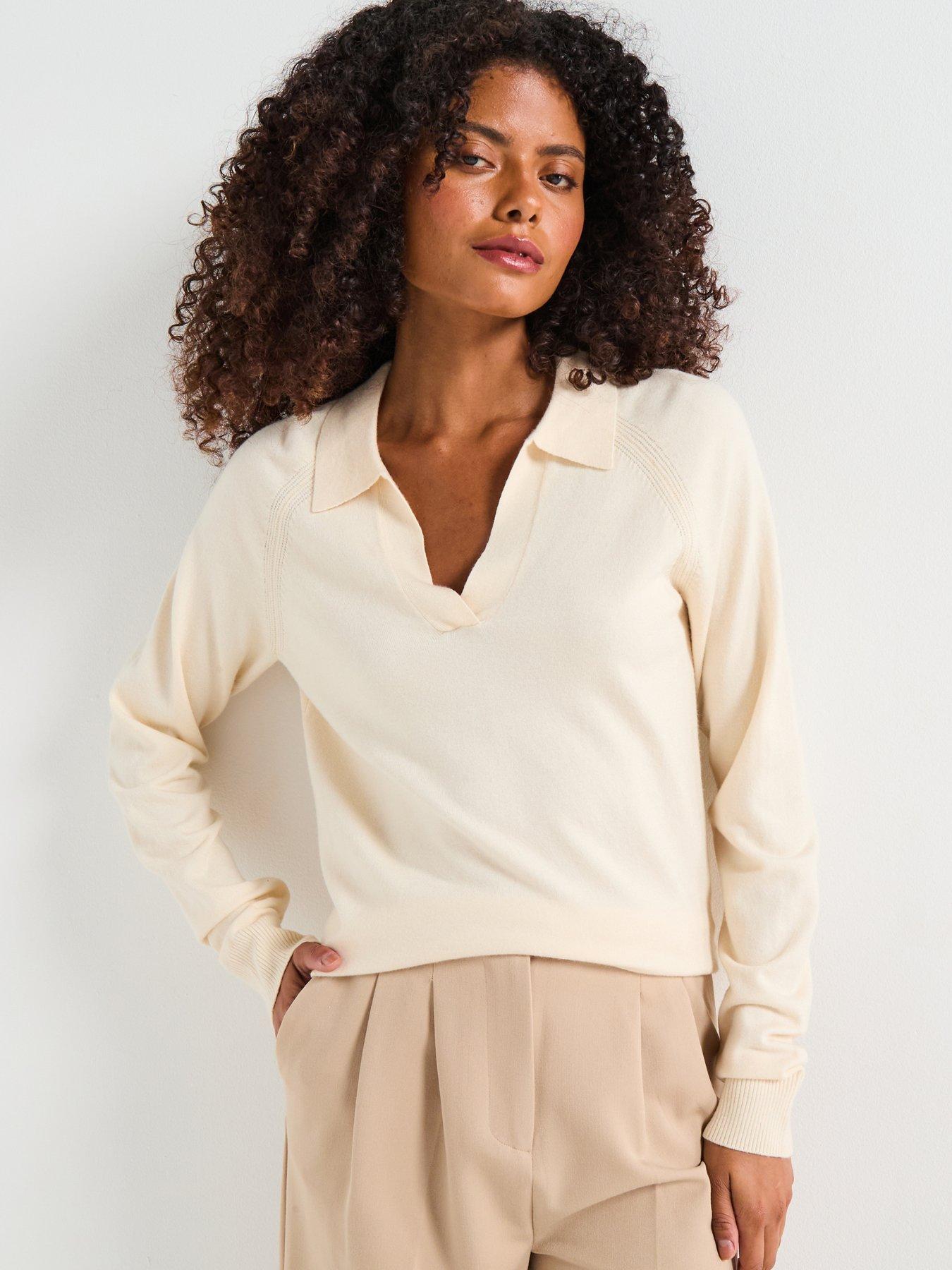 undefined Classic Comfort Relaxed Collared Jumper - Cream