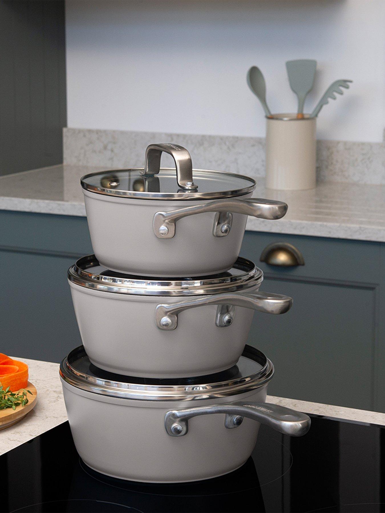 Image 2 of 3 of Laura Ashley 3 Piece Saucepan Set - Dark Dove Grey