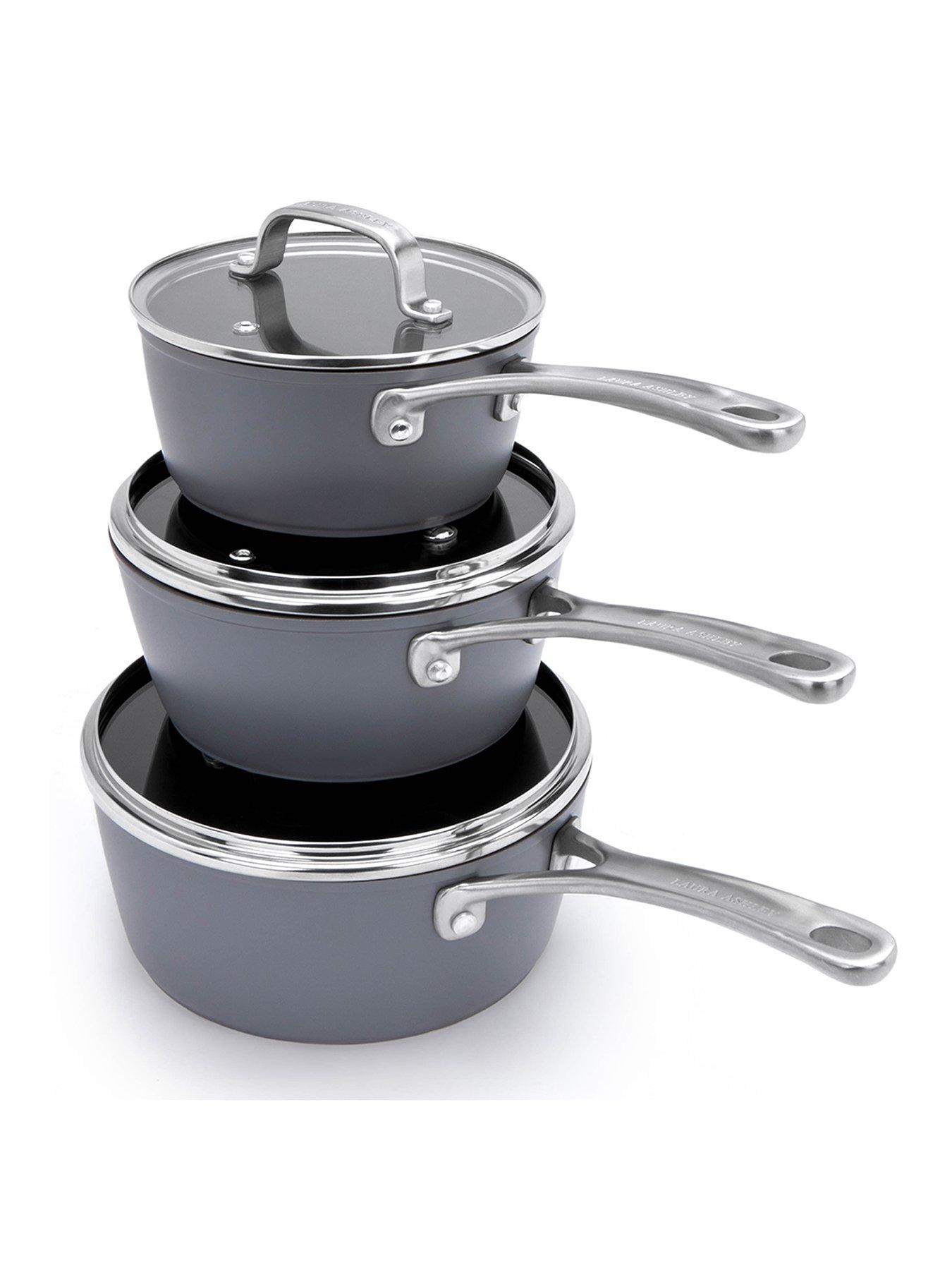 Product photograph of Laura Ashley 3 Piece Saucepan Set - Slate from very.co.uk