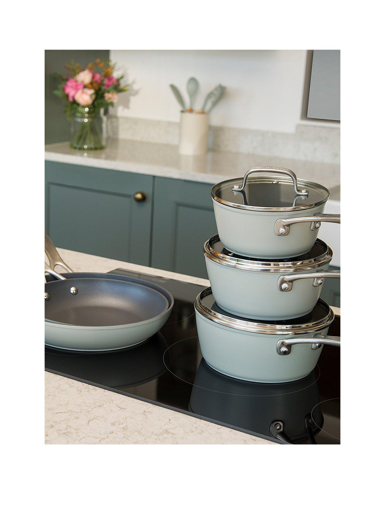 Product photograph of Laura Ashley 5 Piece Pan Set - Sage Leaf from very.co.uk