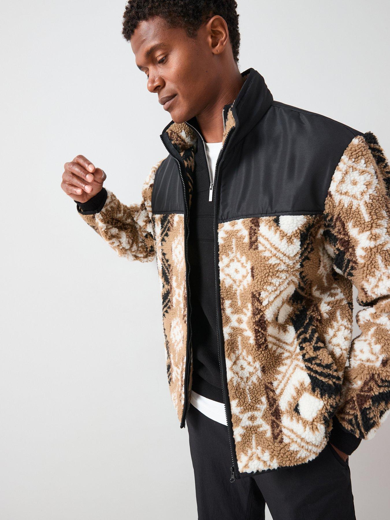 The Very Collection Printed Borg Panel Jacket - Black