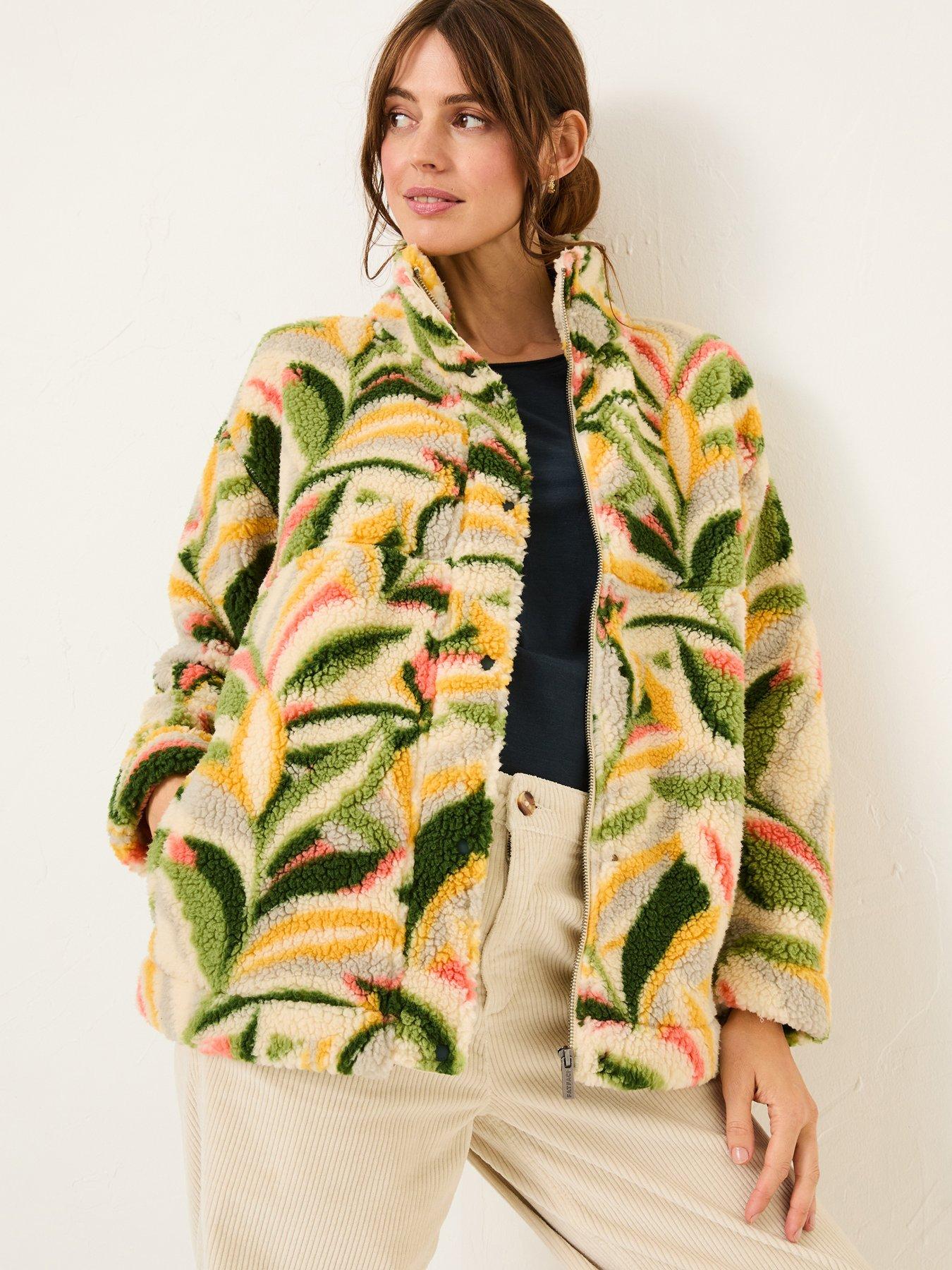 undefined Printed Fleece Jacket - Beige