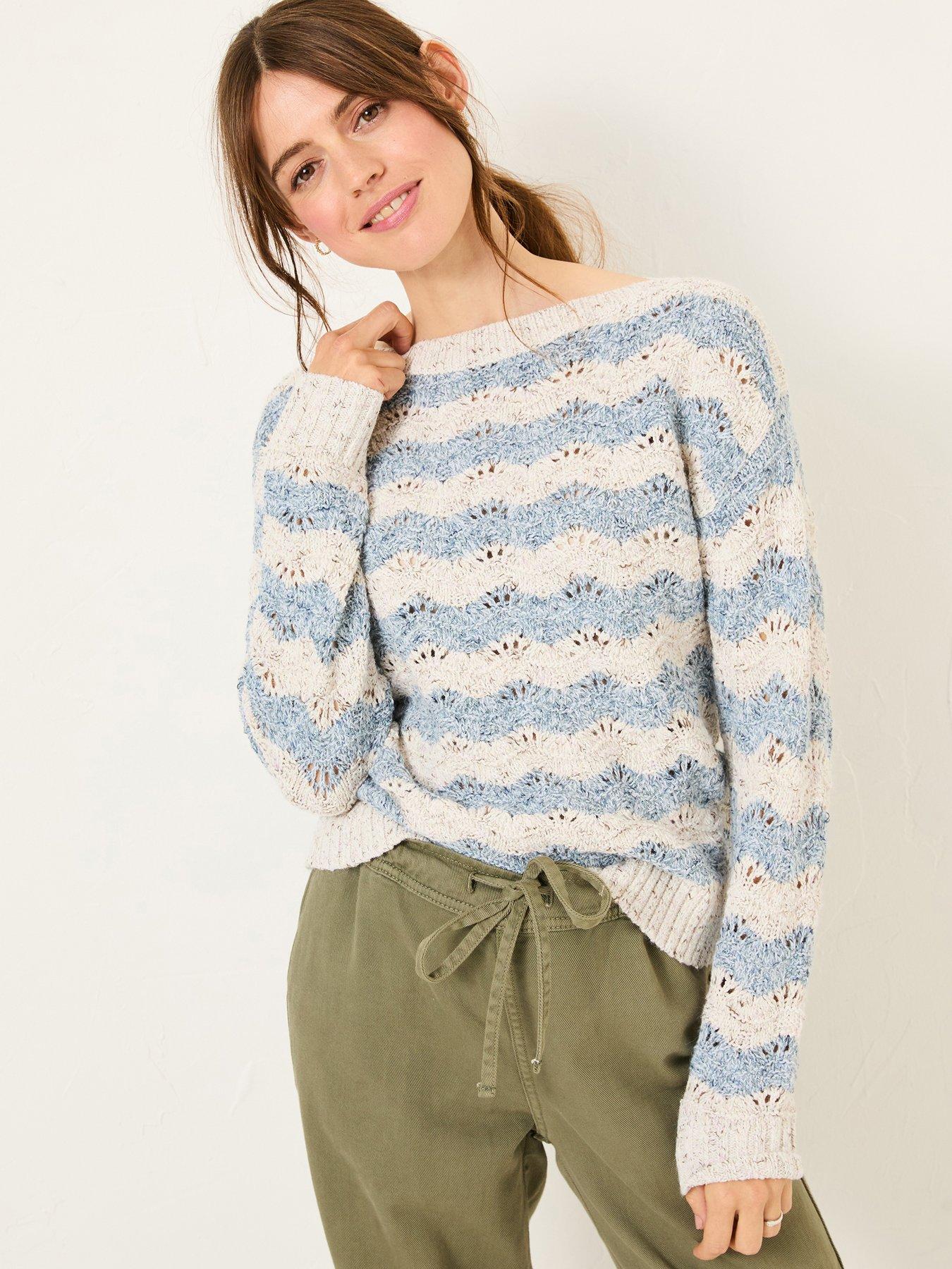 Image 1 of 5 of FatFace Edith Stripe Crew Jumper - Beige