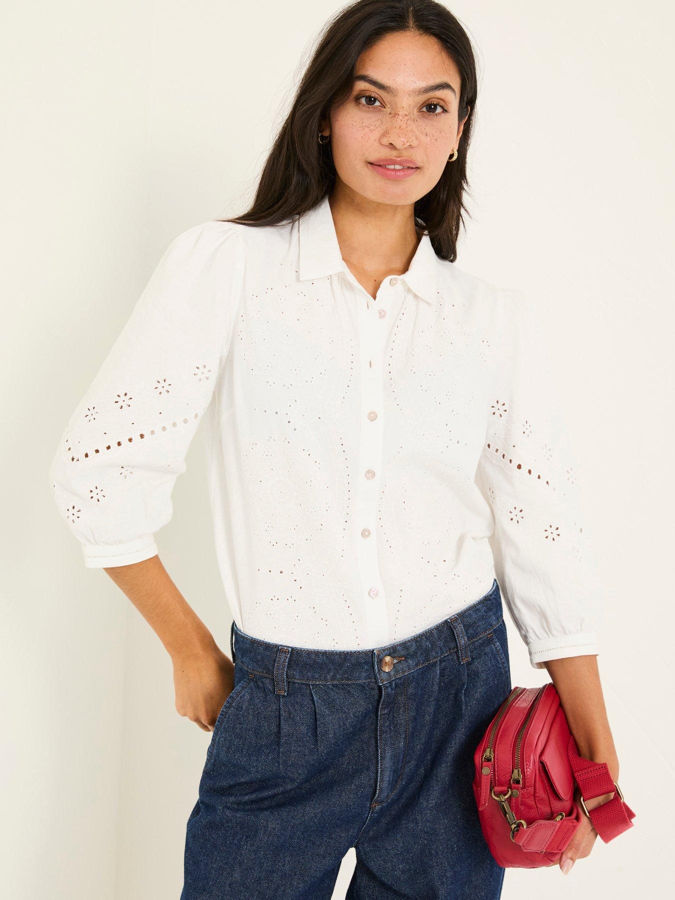 FatFace Roxi Embroidered Blouse - White