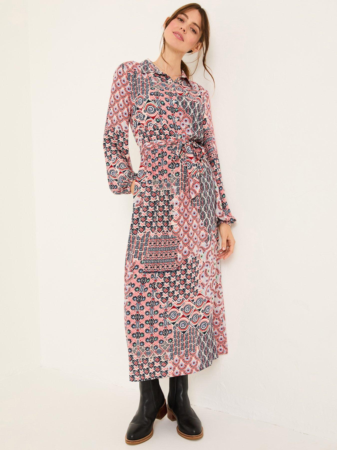 FatFace Scheana Geo Midi Dress - Pink/ Black