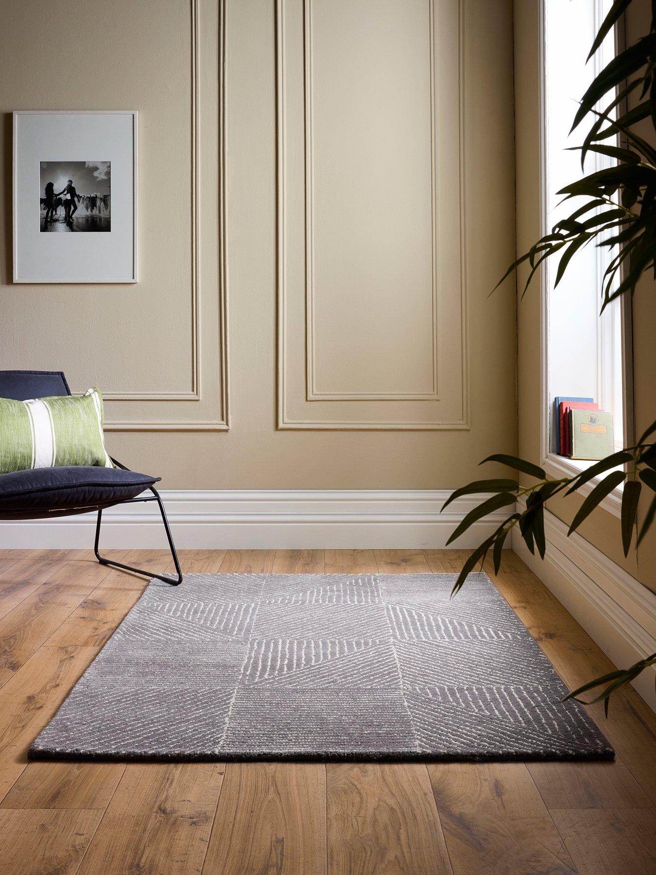 undefined Geometric Charcoal 100% Pure Wool Rug