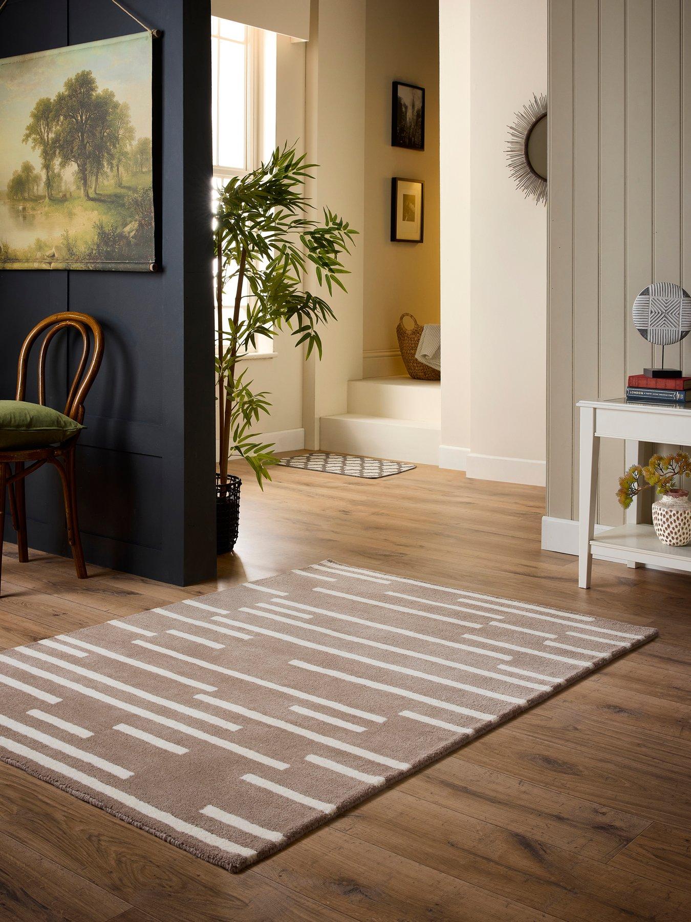 Very Home Classic Broken Striped 100% Pure Wool Rug - Natural/White