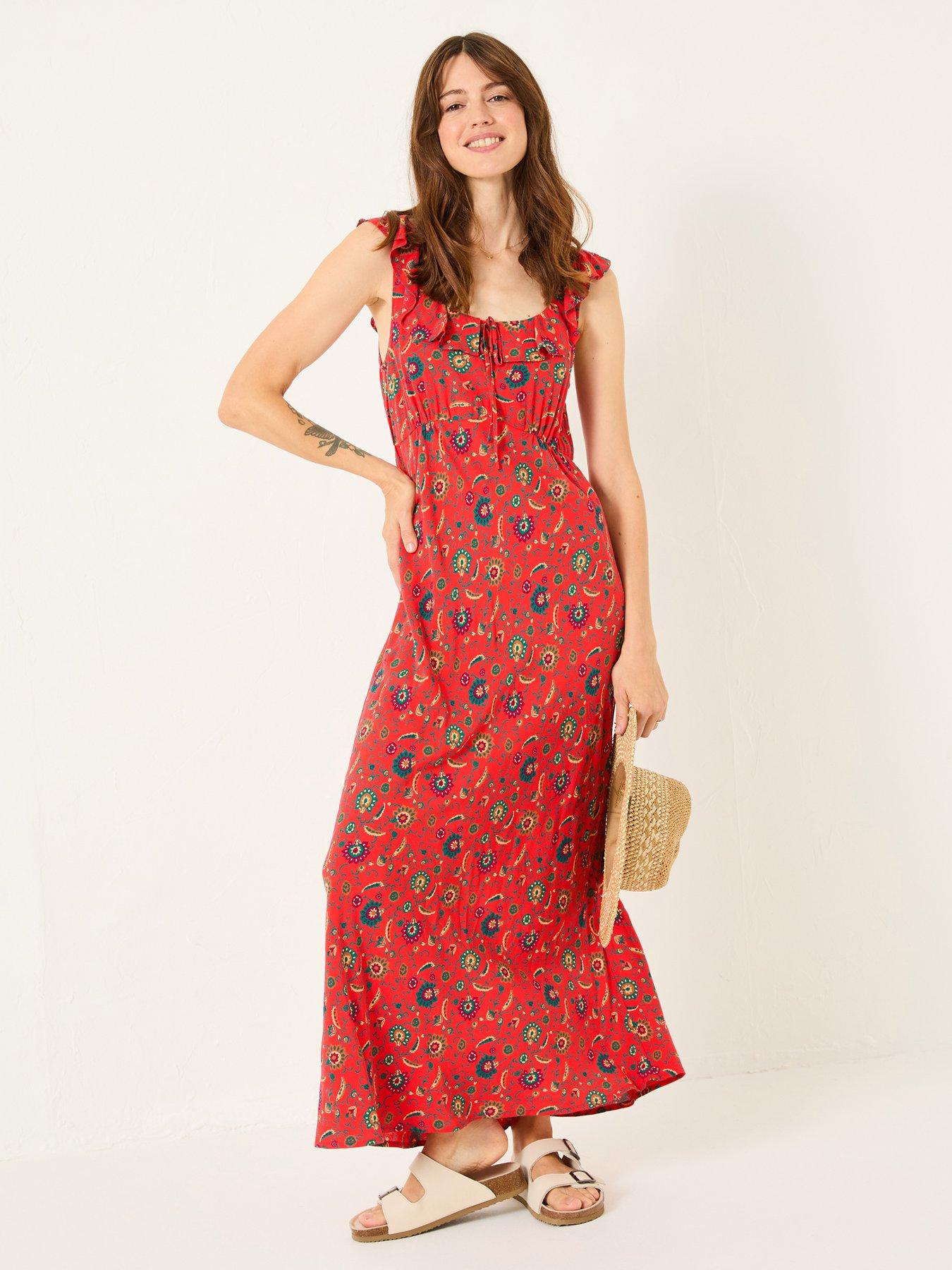FatFace Ali Frill Midi Dress - Orange