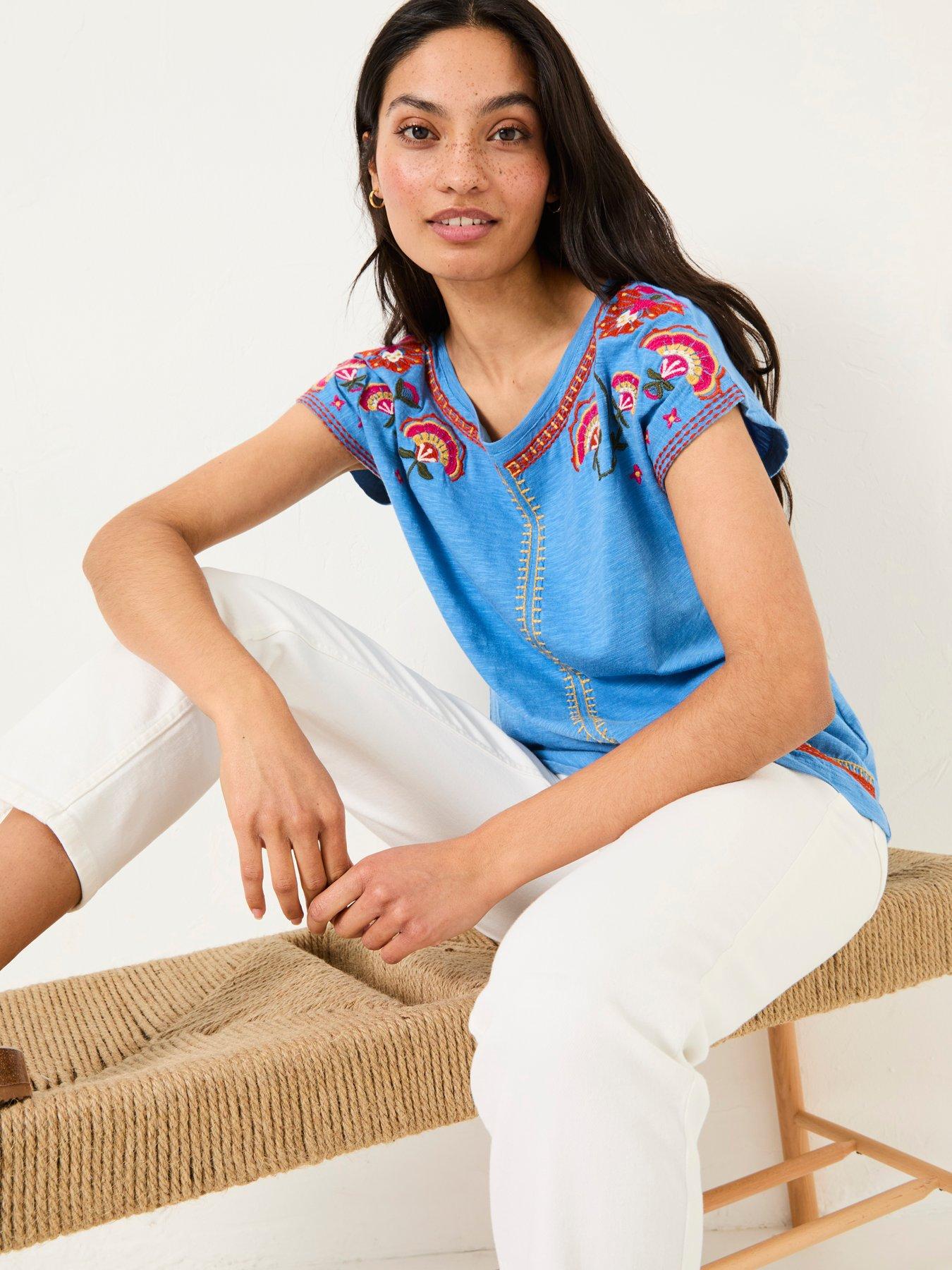 Image 3 of 6 of FatFace Ivy Embroidered T-Shirt - Blue