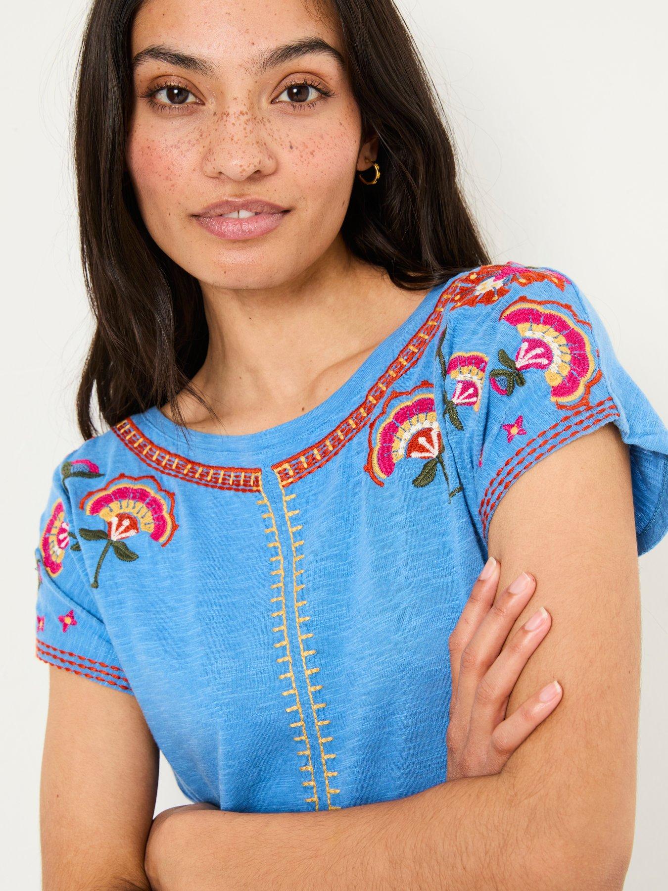 Image 6 of 6 of FatFace Ivy Embroidered T-Shirt - Blue