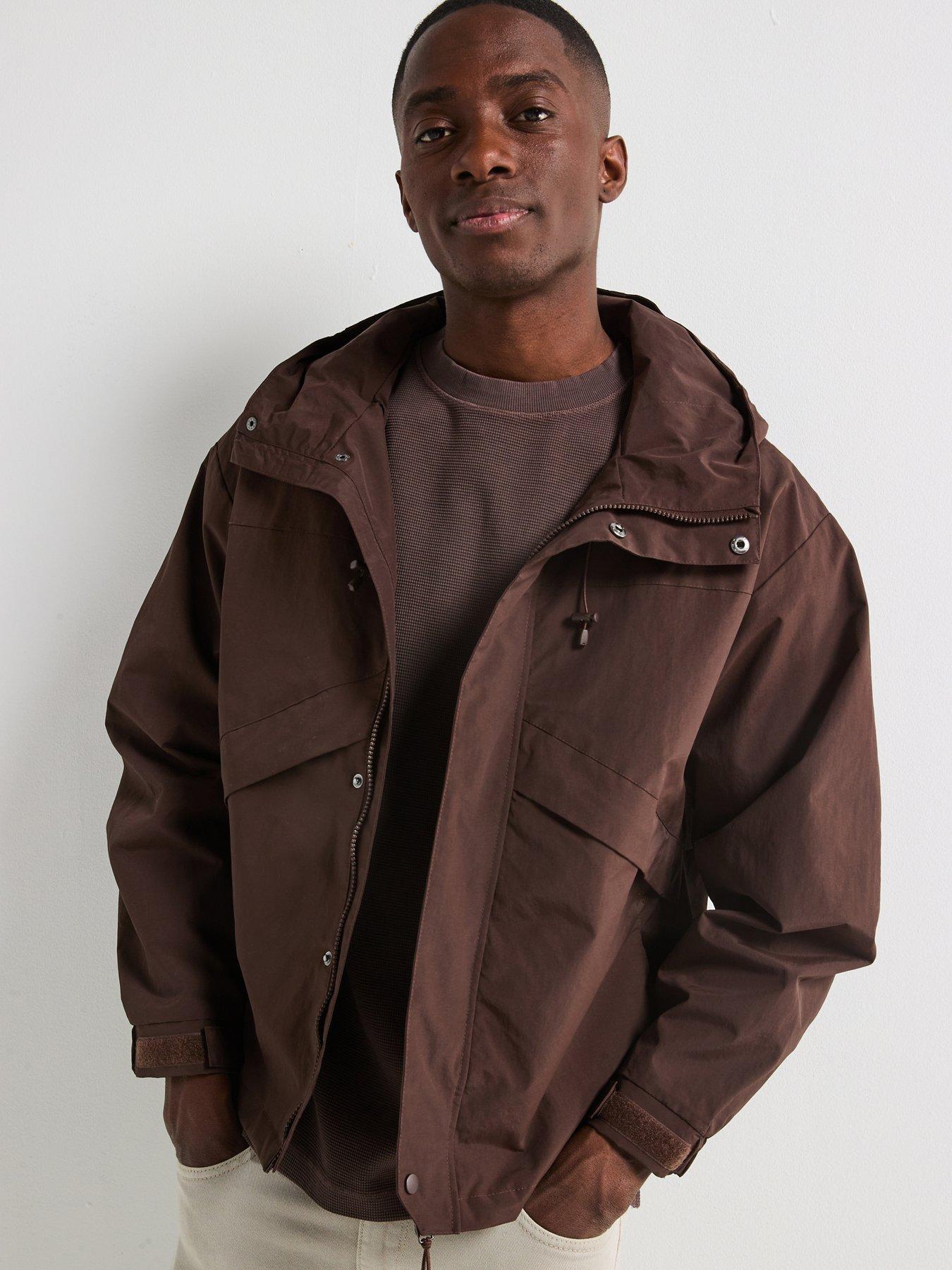 undefined Showerproof Hooded Tech Jacket - Brown