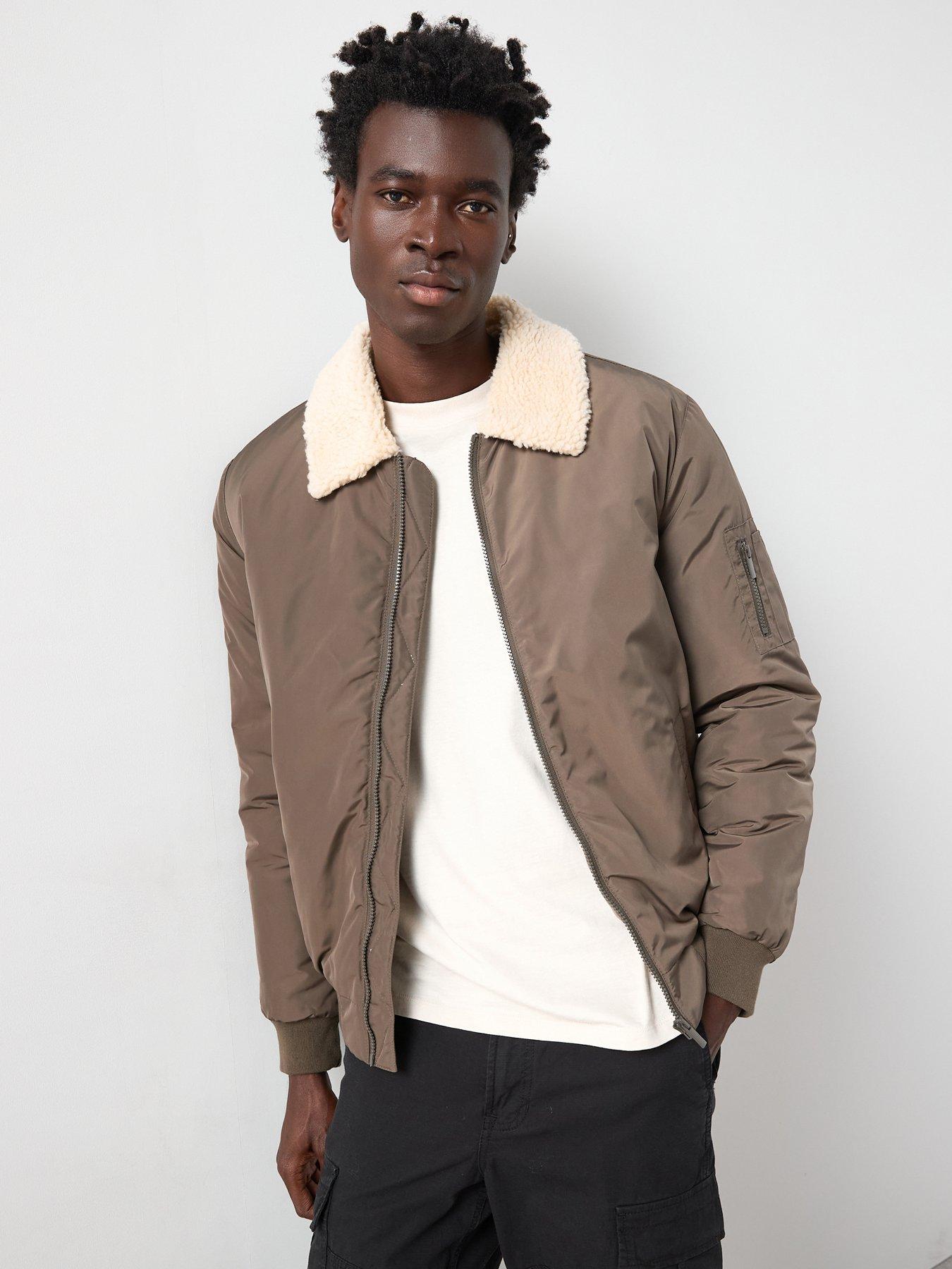 The Very Collection Borg Collar Padded Bomber Jacket - Khaki