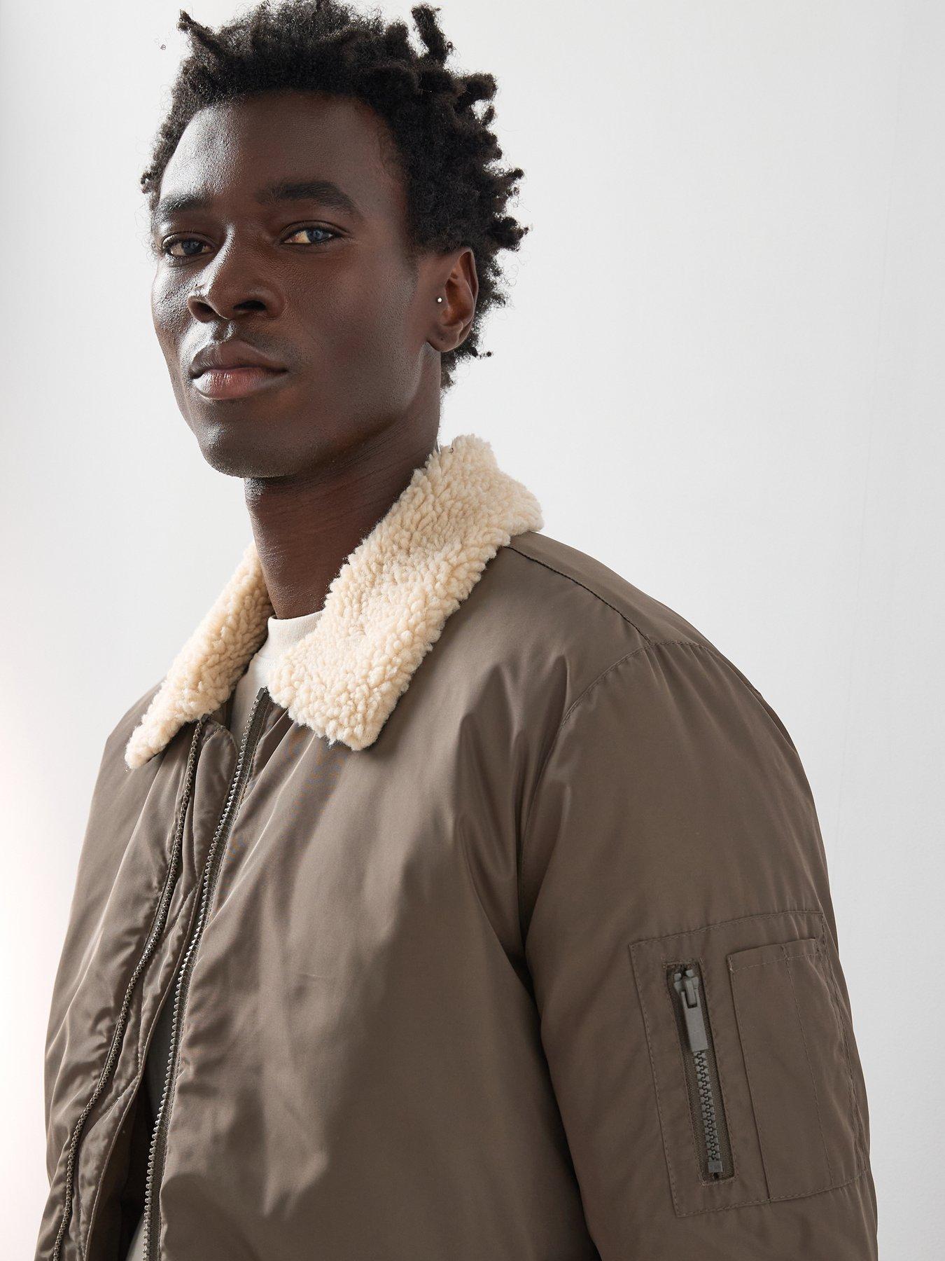 Image 4 of 6 of The Very Collection Borg Collar Padded Bomber Jacket - Khaki