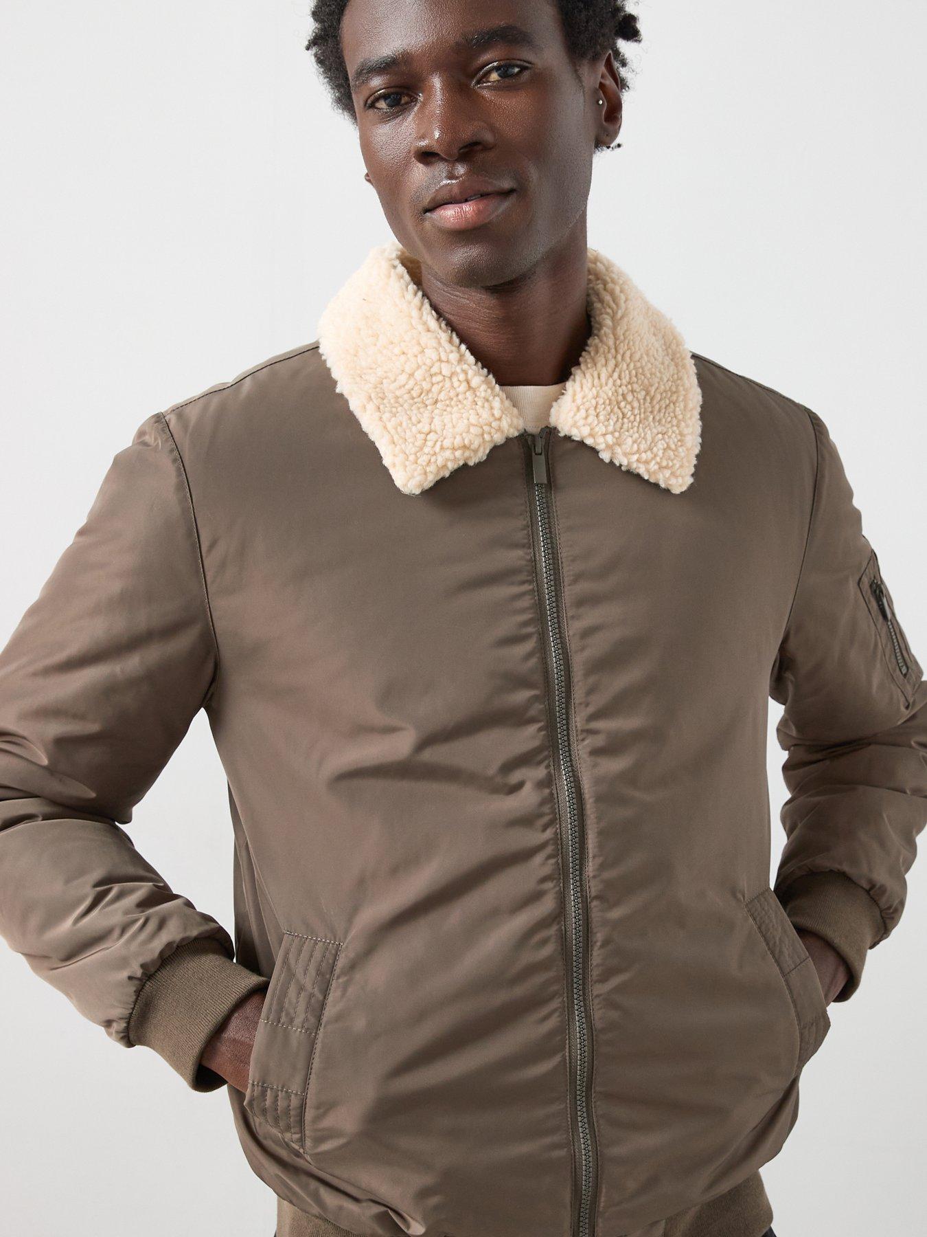 Image 6 of 6 of The Very Collection Borg Collar Padded Bomber Jacket - Khaki