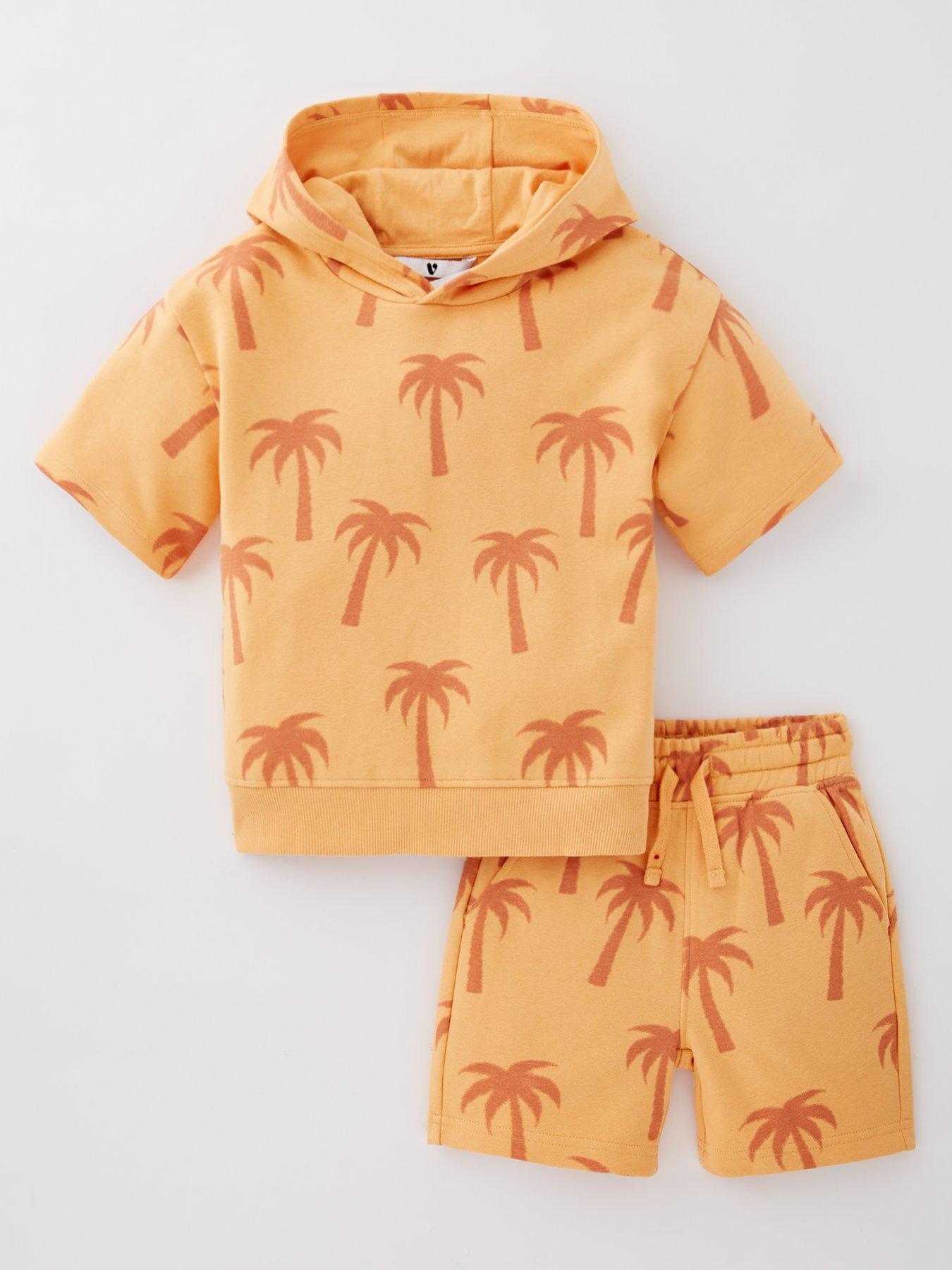 Image 1 of 4 of Mini V by Very Boys Short Sleeve Hoody and Short Printed Palm Set - Orange