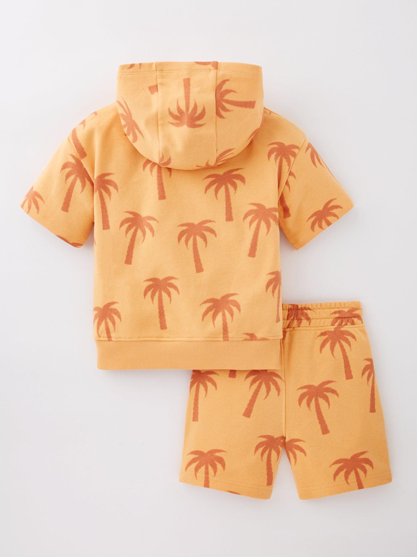 Image 2 of 4 of Mini V by Very Boys Short Sleeve Hoody and Short Printed Palm Set - Orange