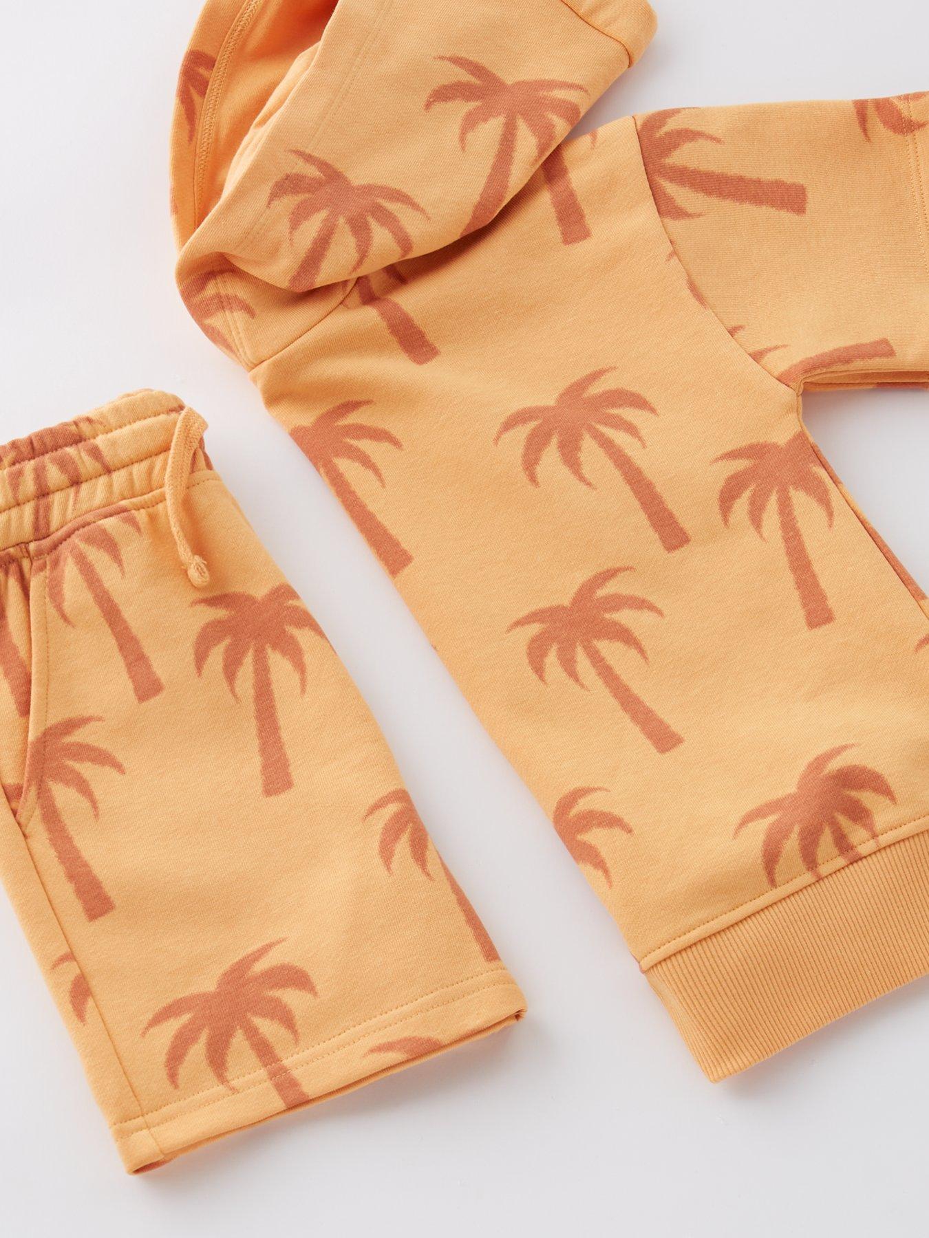 Image 3 of 4 of Mini V by Very Boys Short Sleeve Hoody and Short Printed Palm Set - Orange