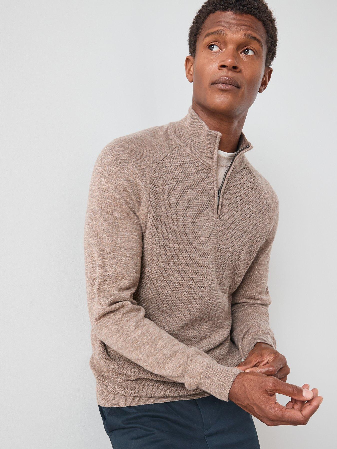 The Very Collection Textured Tri-Marl 1/4 Zip Jumper - Beige