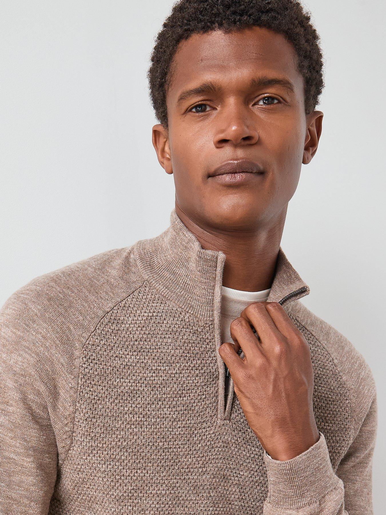 Image 4 of 7 of The Very Collection Textured Tri-Marl 1/4 Zip Jumper - Beige