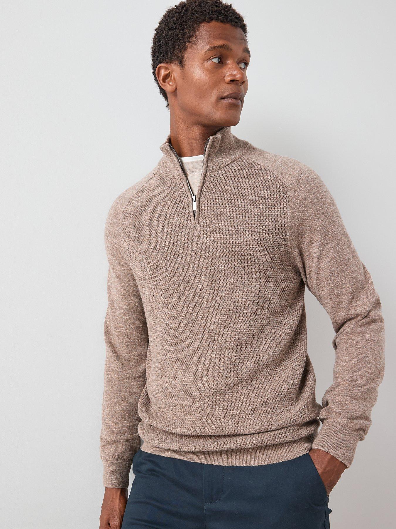 Image 6 of 7 of The Very Collection Textured Tri-Marl 1/4 Zip Jumper - Beige