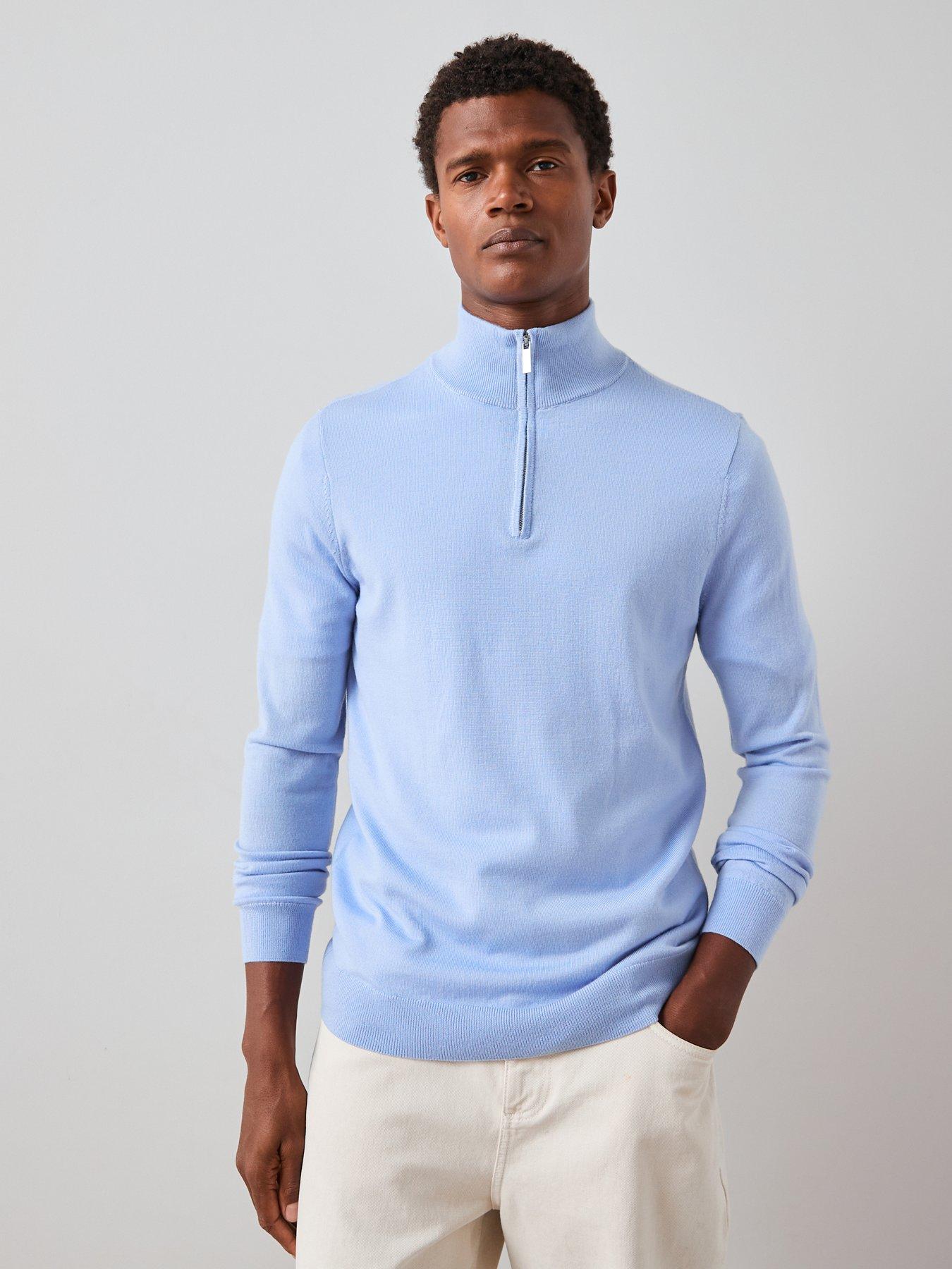 Very Man Merino Wool 1/4 Zip Jumper - Light Blue