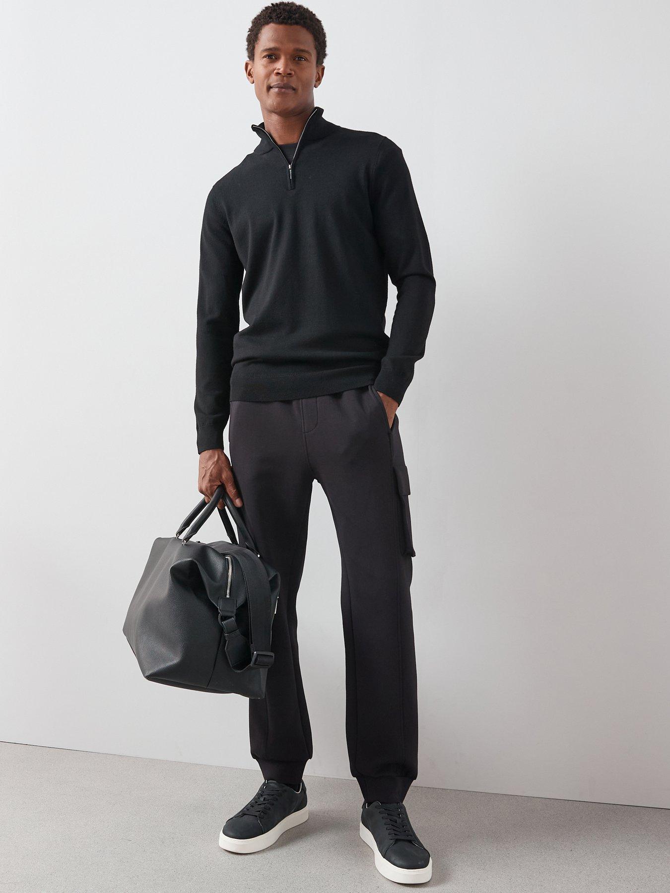 Very Man Merino Wool 1/4 Zip Jumper - Black