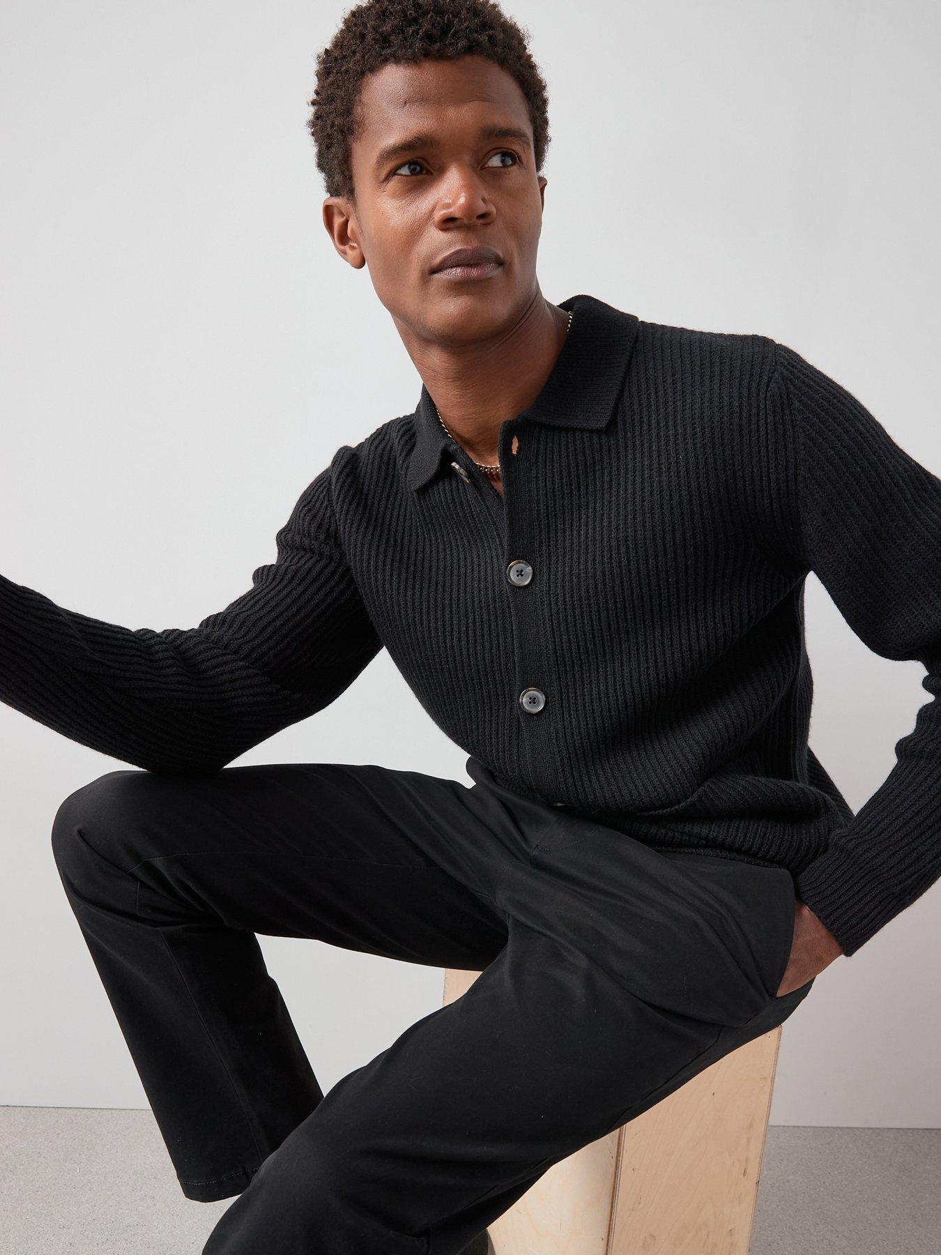 Image 1 of 7 of Very Man Supersoft Button Through Cardigan - Black
