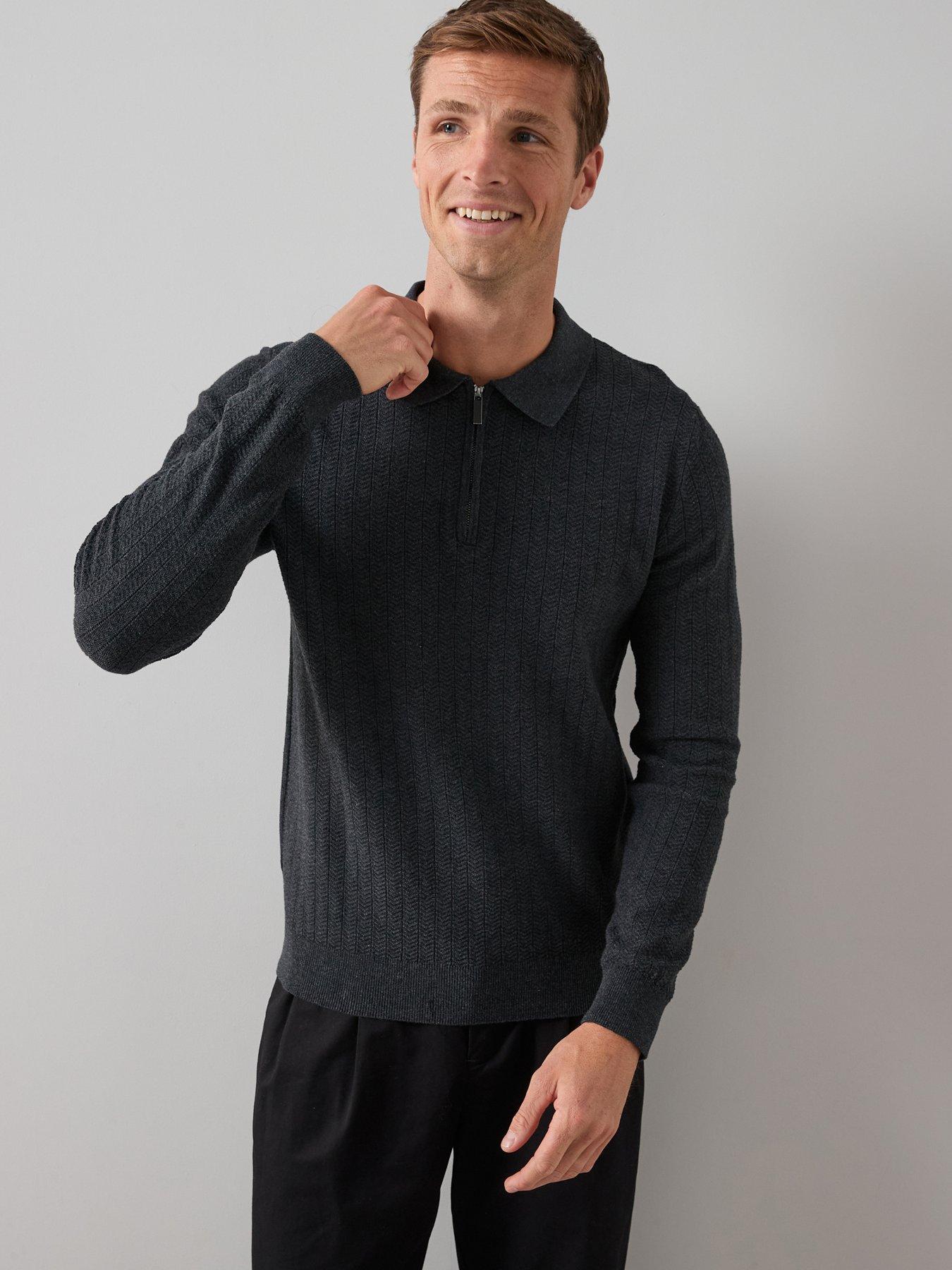 Image 1 of 6 of The Very Collection Cotton Rich Textured 1/4 Zip - Charcoal