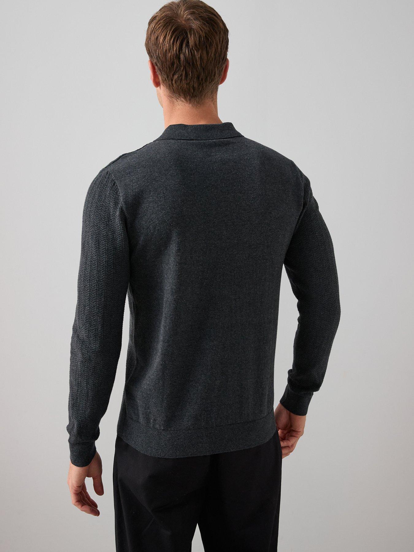 Image 2 of 6 of The Very Collection Cotton Rich Textured 1/4 Zip - Charcoal