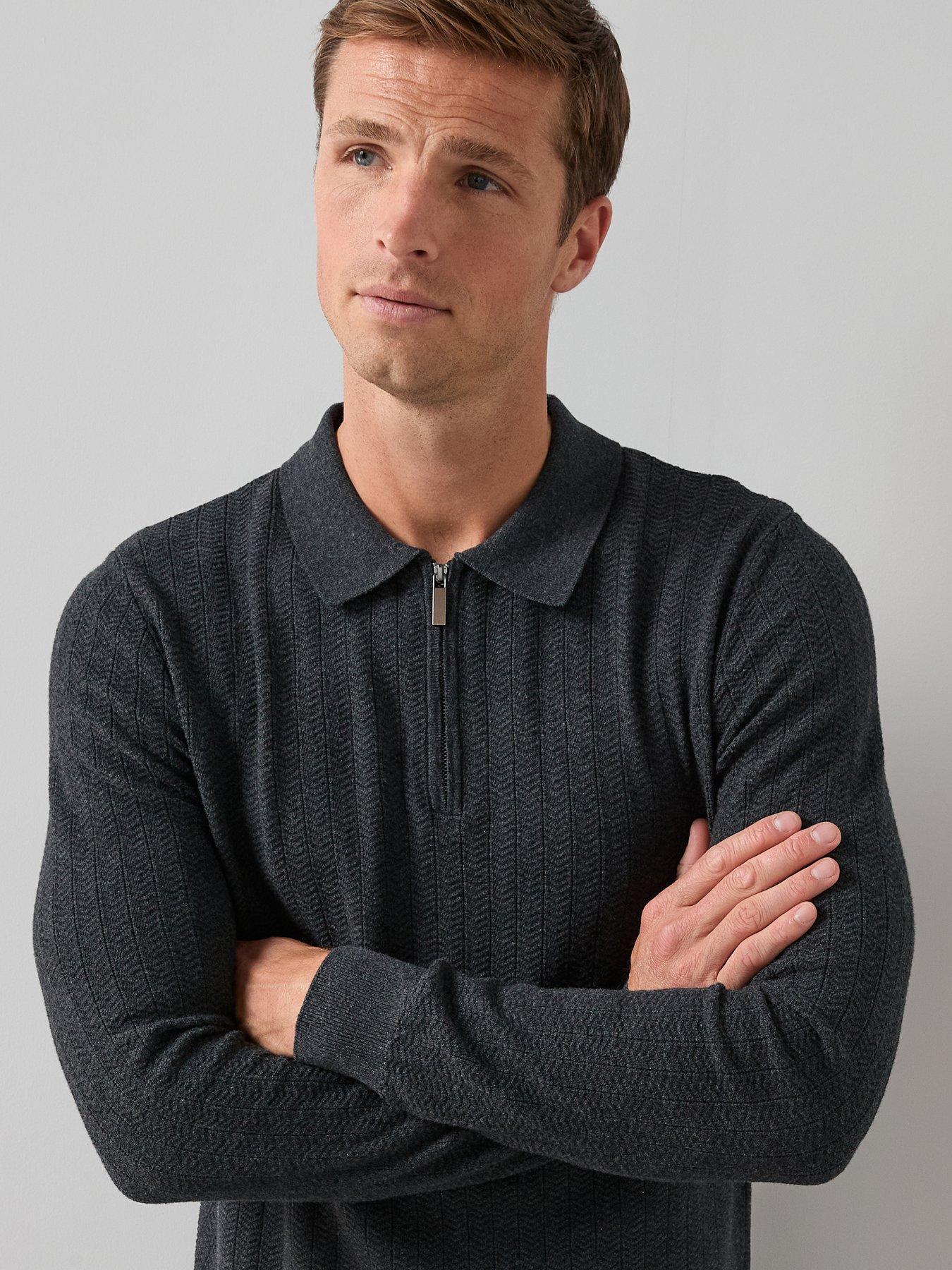 Image 4 of 6 of The Very Collection Cotton Rich Textured 1/4 Zip - Charcoal