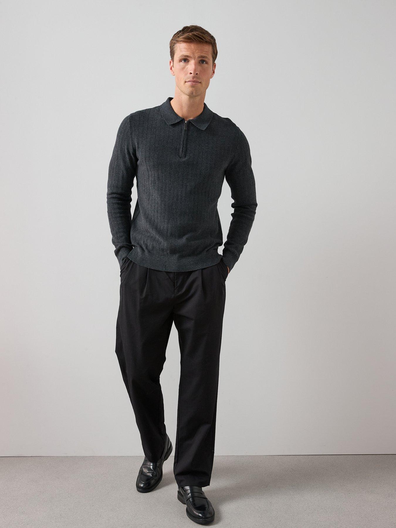 Image 6 of 6 of The Very Collection Cotton Rich Textured 1/4 Zip - Charcoal