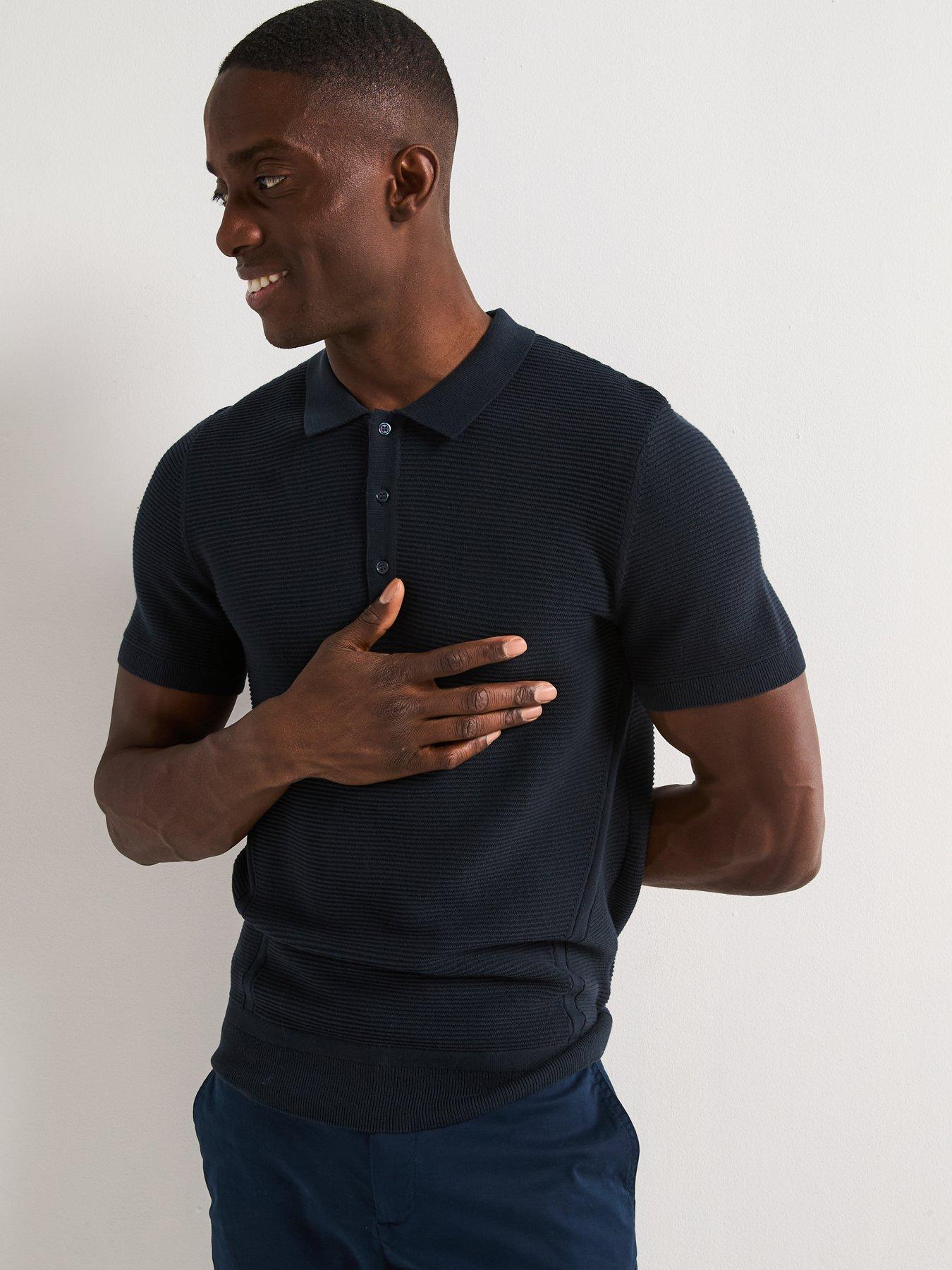 undefined Pure Cotton Ottoman Polo Top - Navy