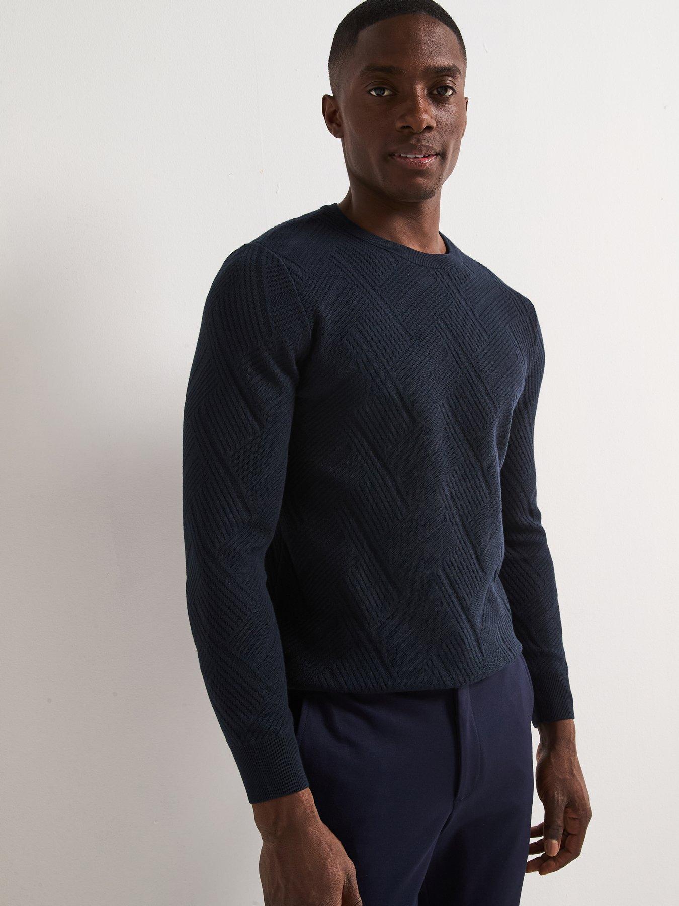 undefined Diamond Jacquard Crew Neck with Cotton - Navy