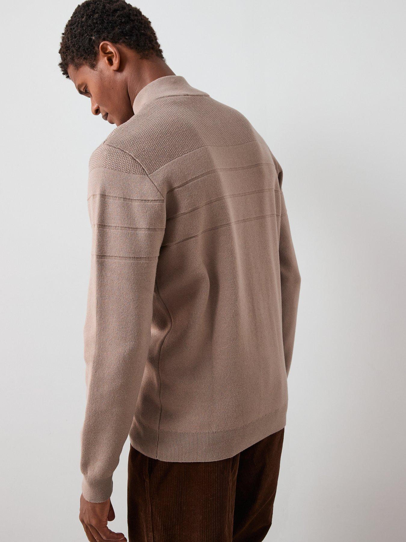 Image 2 of 7 of The Very Collection Textured Stripe 1/4 Zip with Cotton - Mushroom