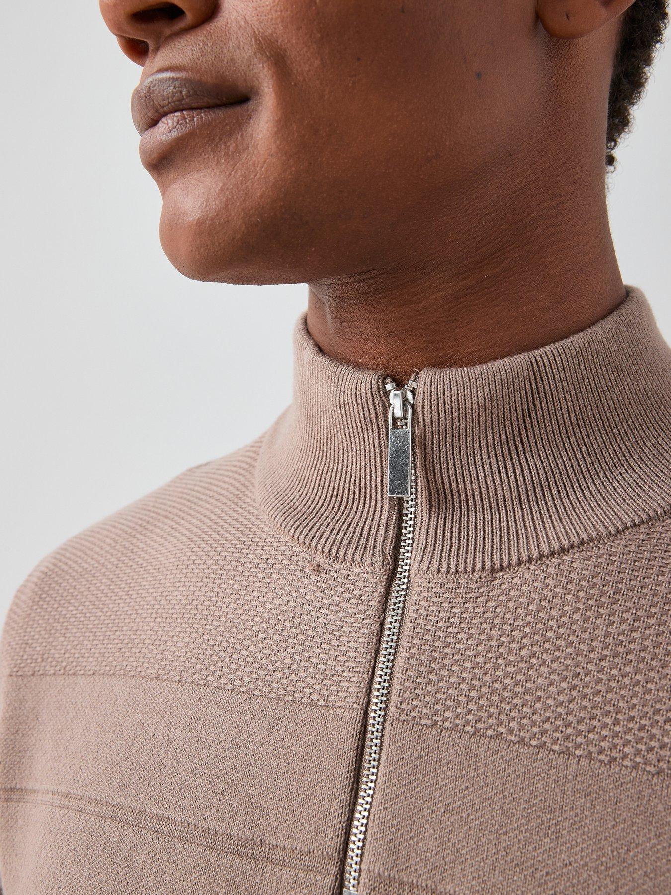 Image 4 of 7 of The Very Collection Textured Stripe 1/4 Zip with Cotton - Mushroom